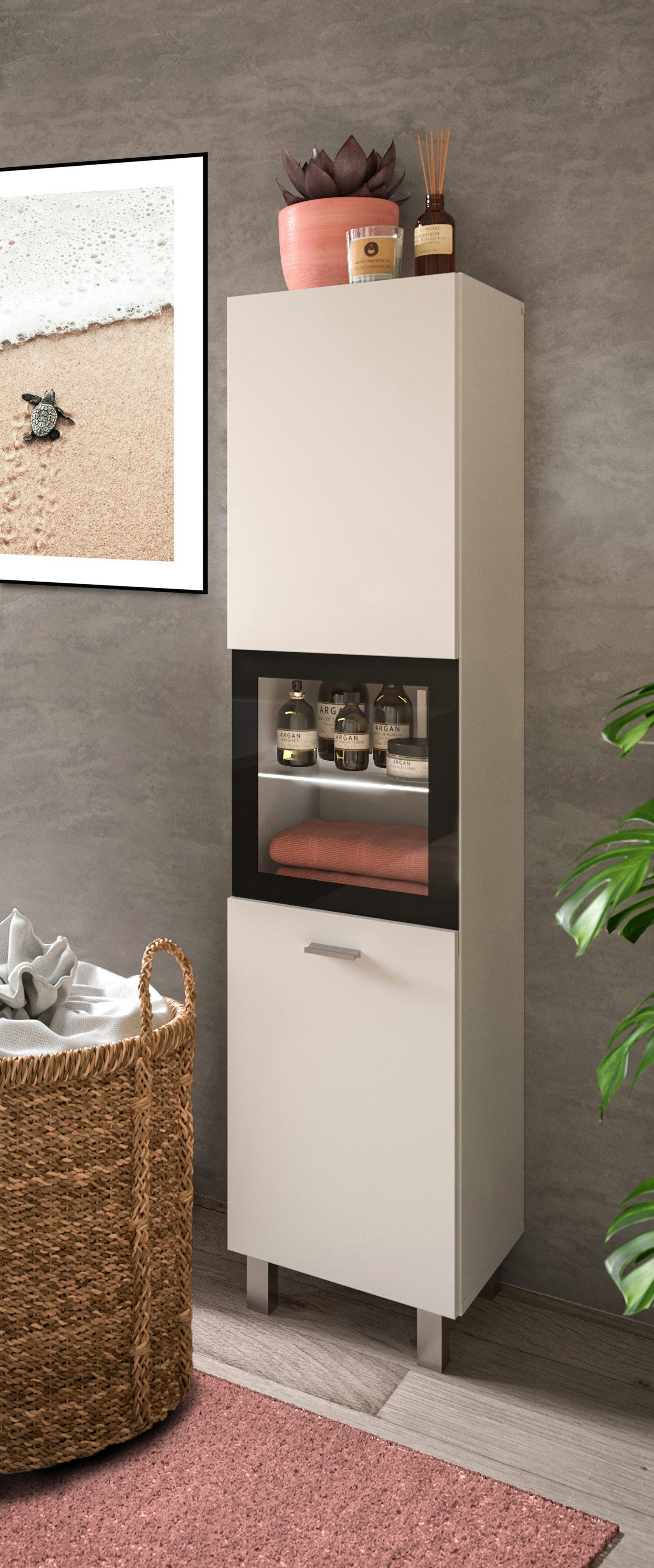 welltime Hoge kast Tampa, hoogte 125cm, hangend of staand te monteren Badkamerkast, hangkast badkamer, badkamer, badkamermeubels