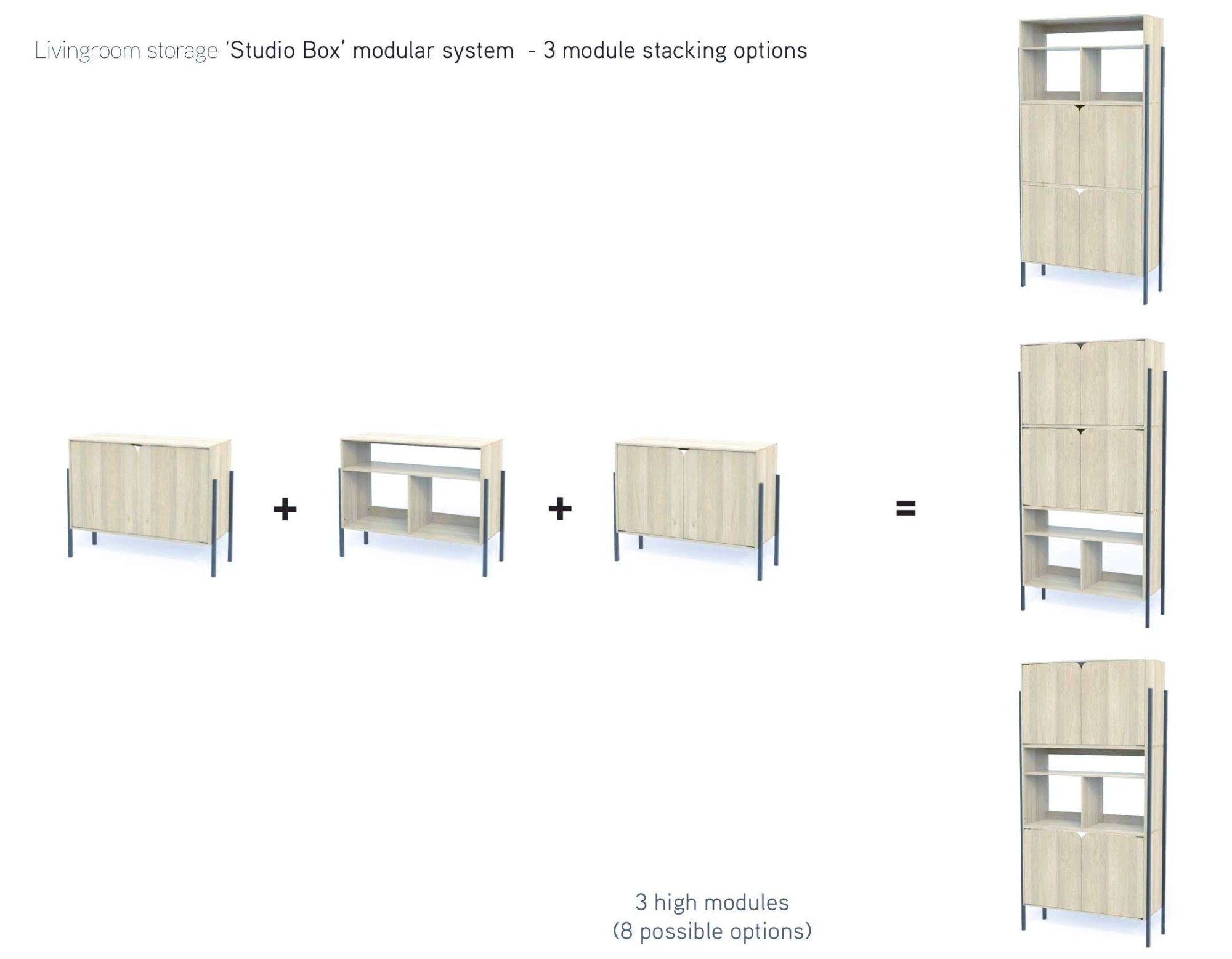 andas Dressoir Finton Commode met 3 open vakken, kast van massief eikenhout