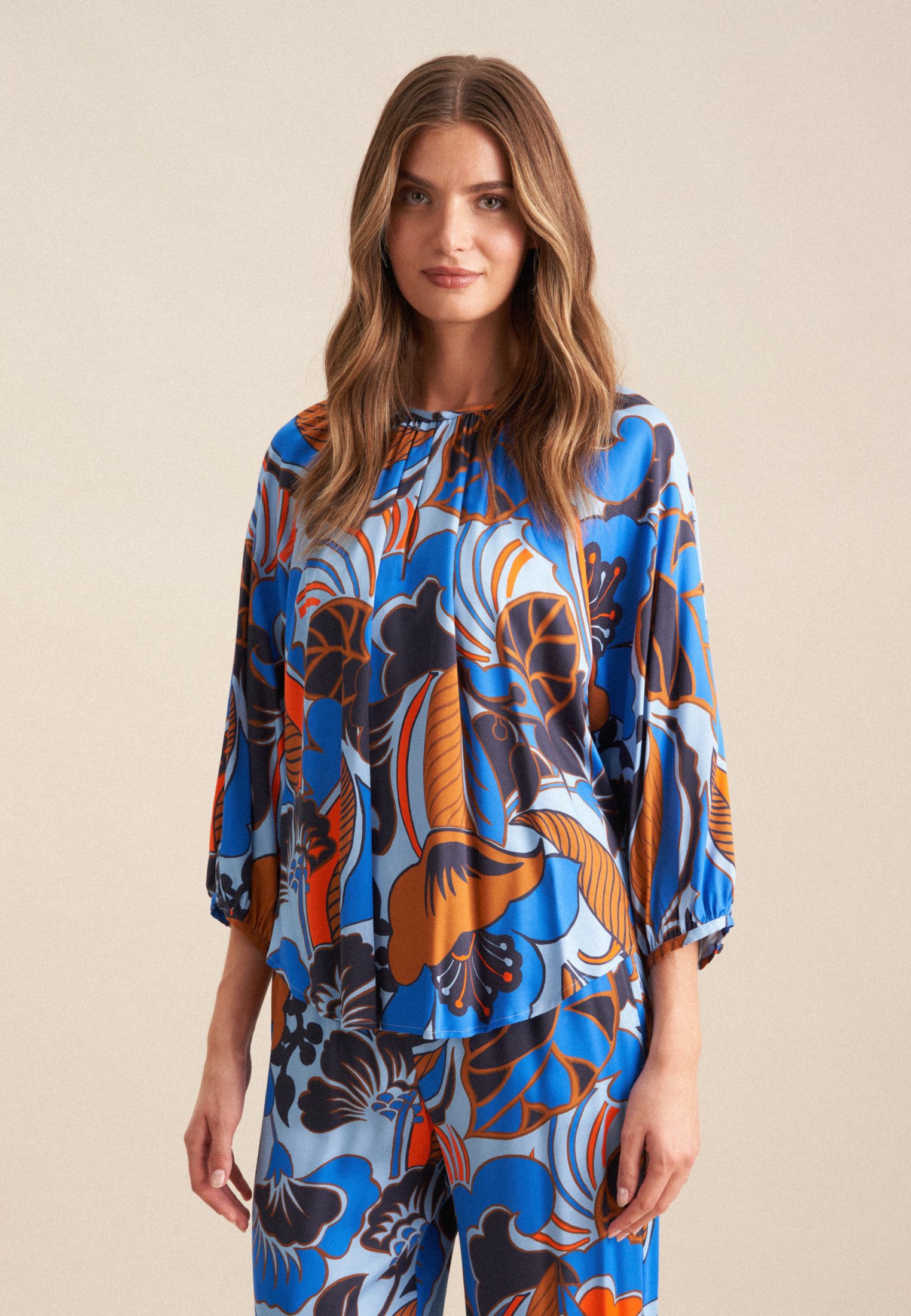 seidensticker Klassieke blouse Zwarte roos Tuniek bloemmotief dames blouses maat XL (42) blauw