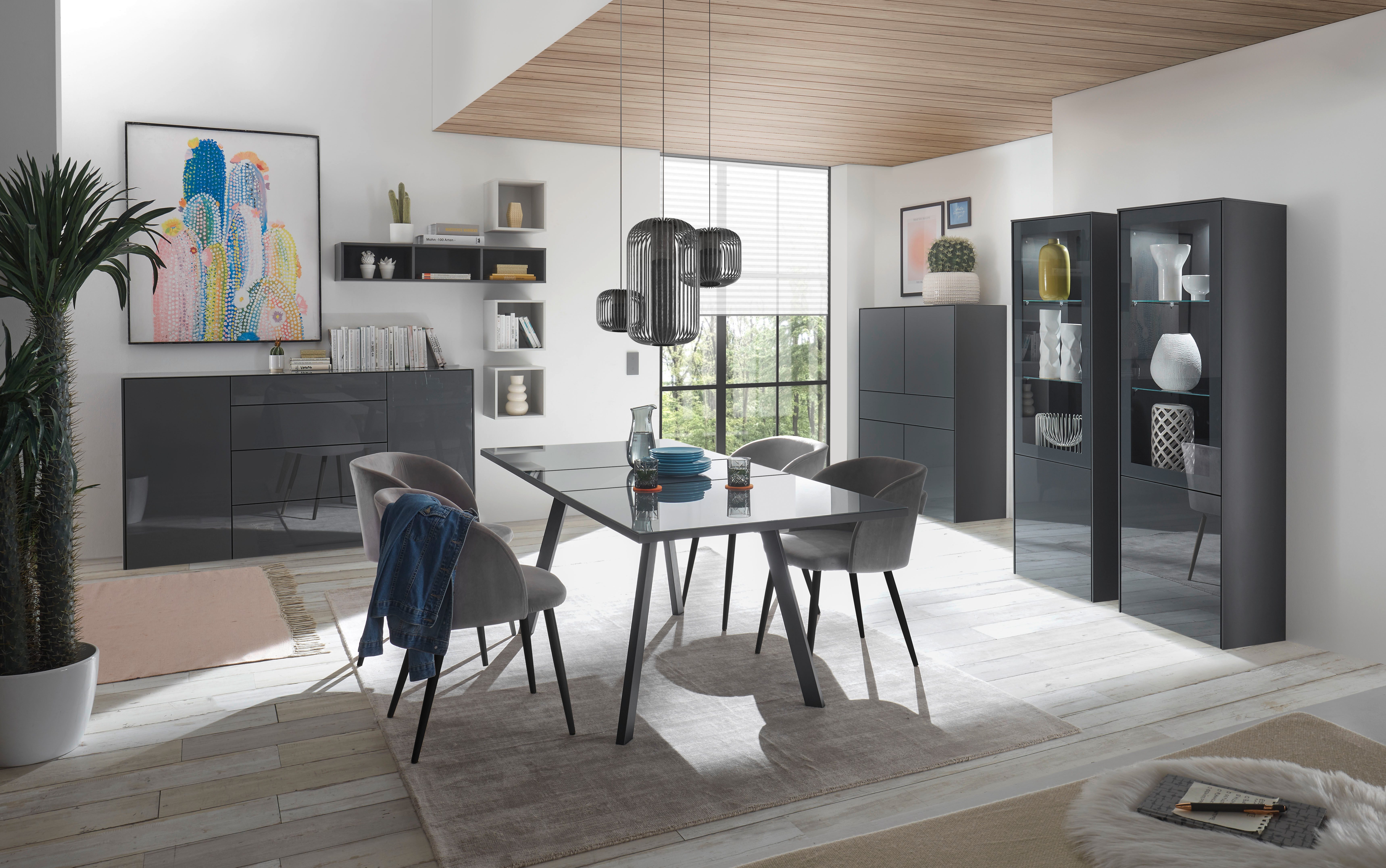 Mäusbacher Kast Imola BESTSELLER! Commode met glasfront en glazen bovenblad