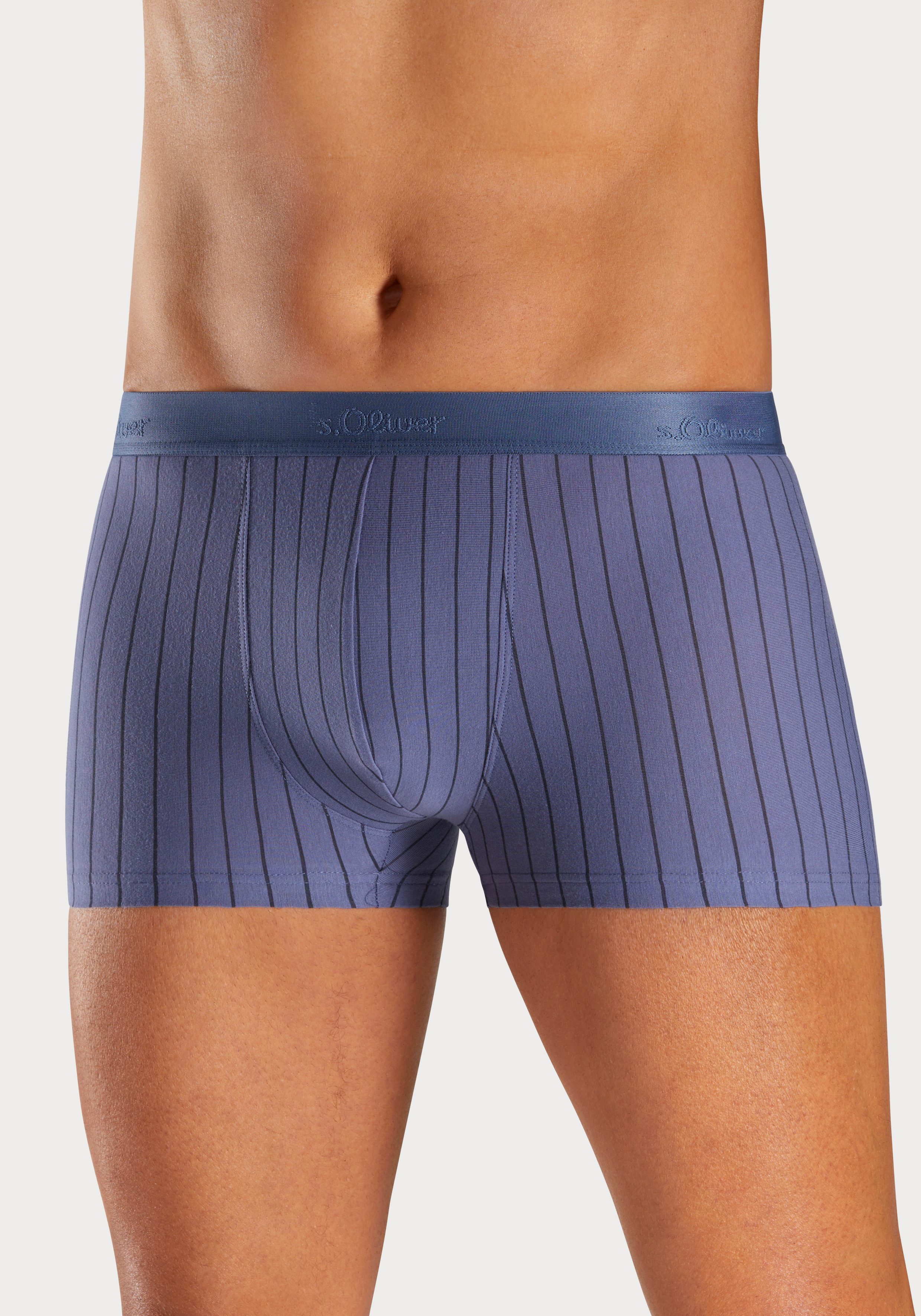 s.Oliver RED LABEL Beachwear Boxershort voor heren in strepen en uni van katoenmix (set, 3 stuks)