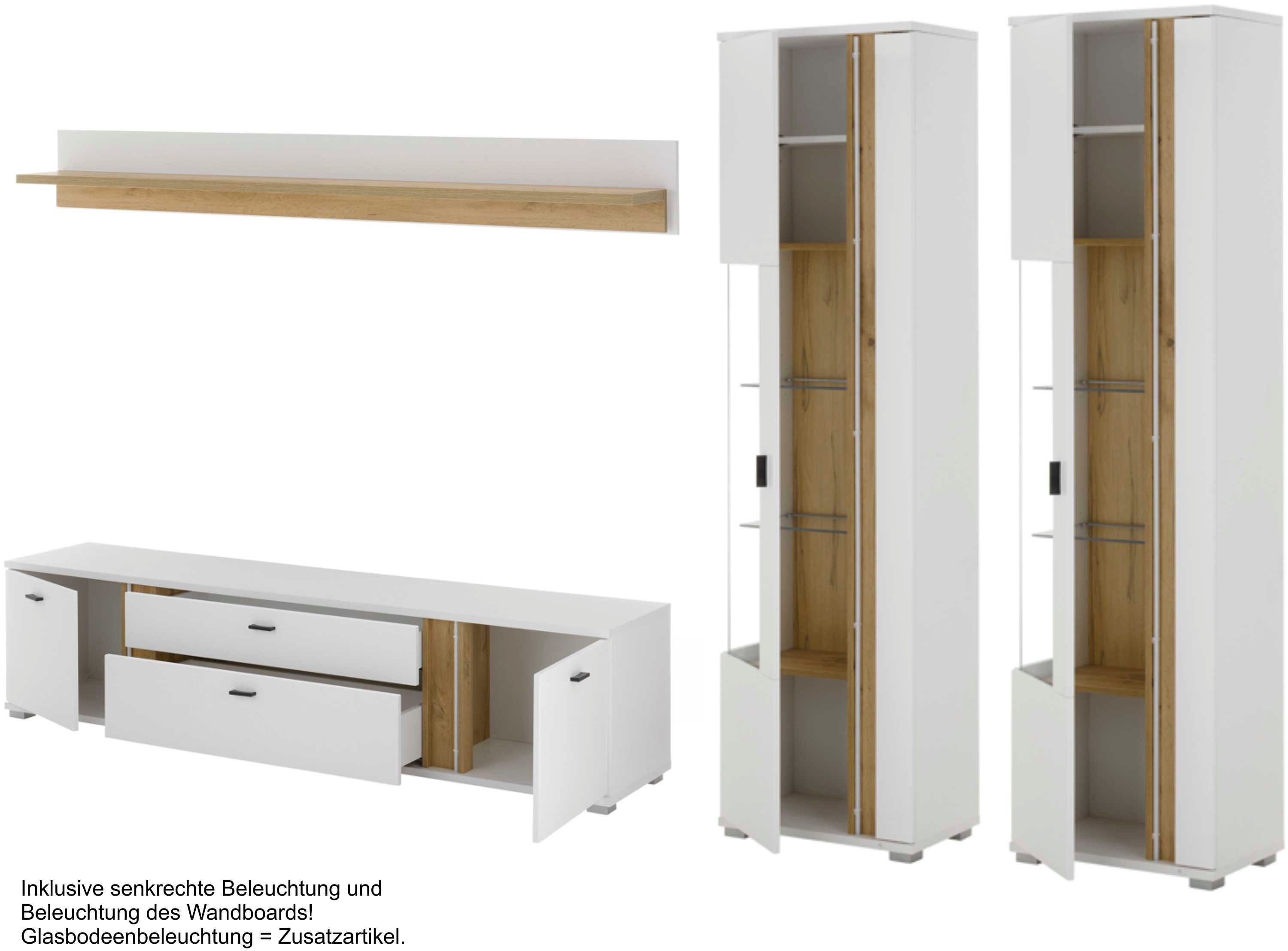 INOSIGN Wandmeubel Long Island in moderne trendkleur, inclusief verticale verlichting, breedte 330 cm (set, 4-delig)