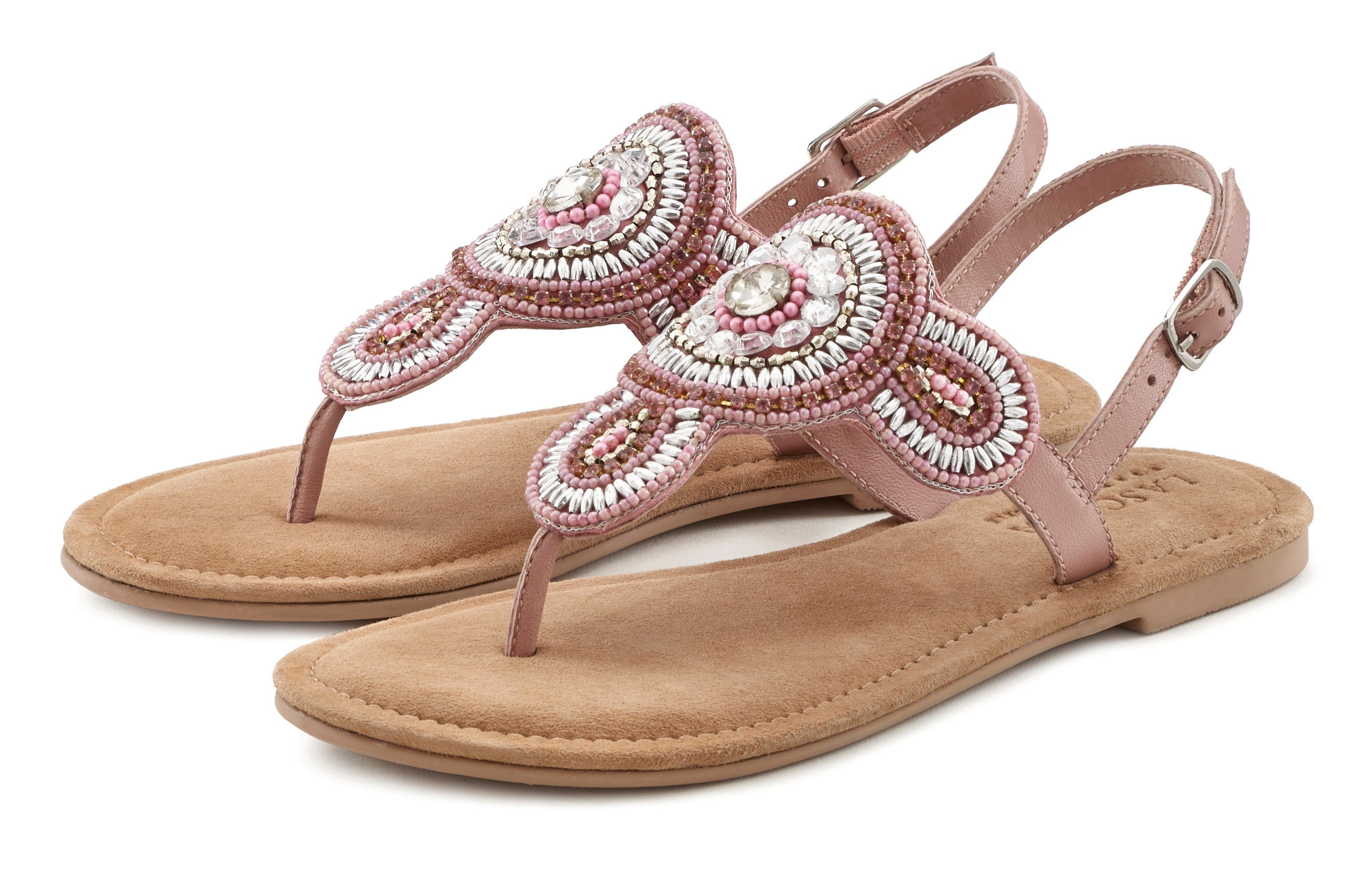 Lascana Teenslippers Sandaal, pantoffel in glitter-look en zachte leren binnenzool