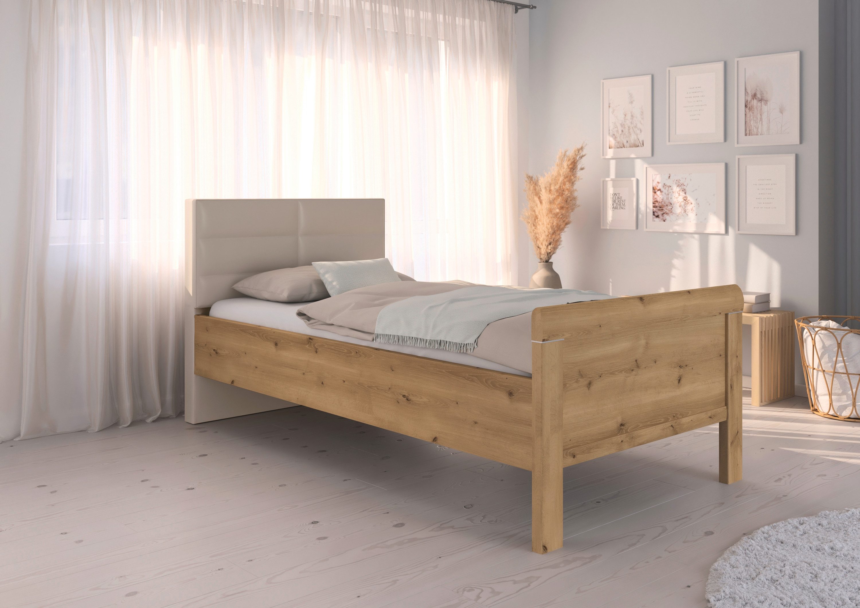 rauch Bed Eenpersoons Stollenbed EVELYN in comfortabele hoogte met gestoffeerd hoofdeinde in elegante stijl made in germany