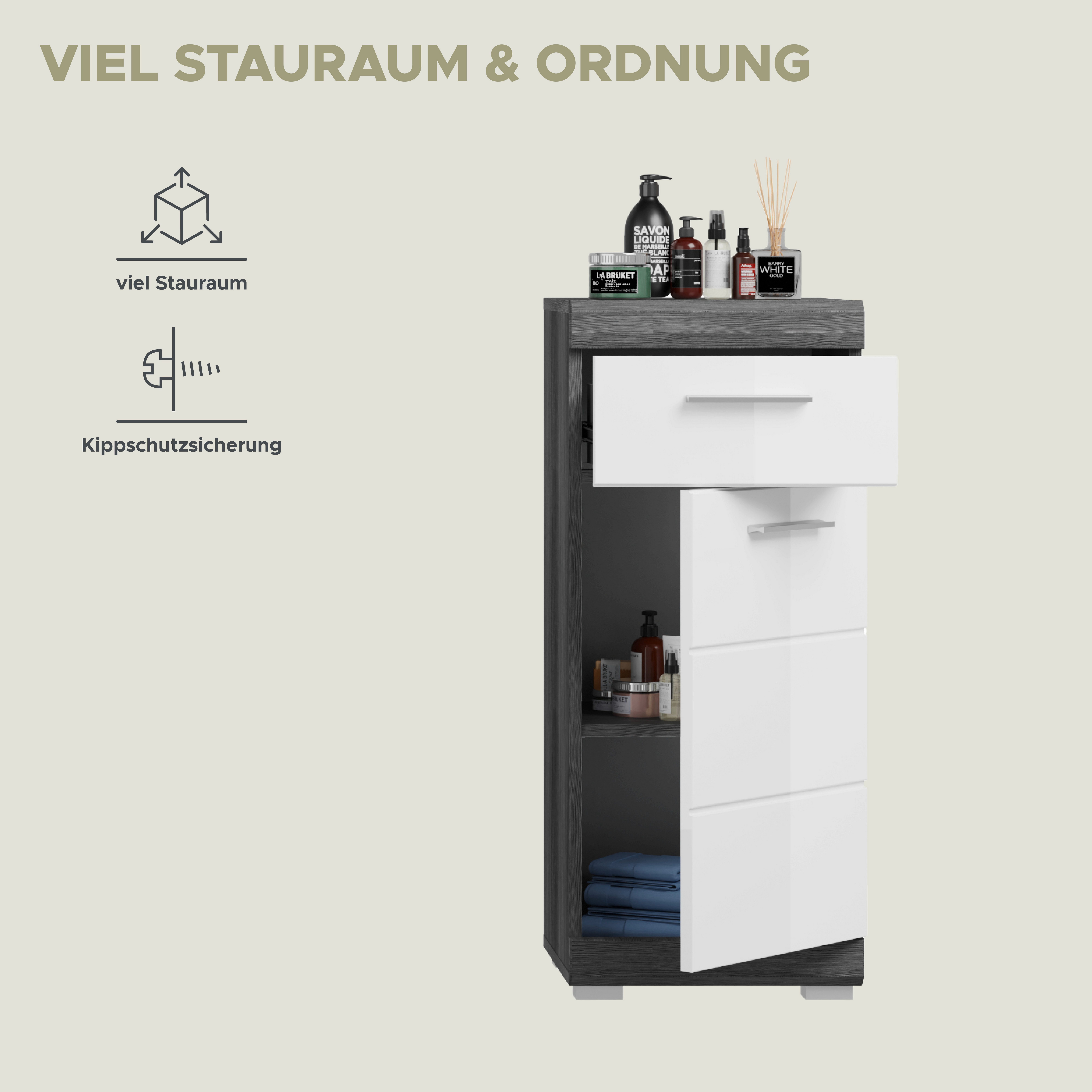 INOSIGN Onderkast Siena, breedte 37 cm, 1 deur, 1 lade, 2 vakken, MDF-front in verschillende kleuren verkrijgbaar, badkamermeubels, badkamerkast, commode, badkamer (1 stuk)