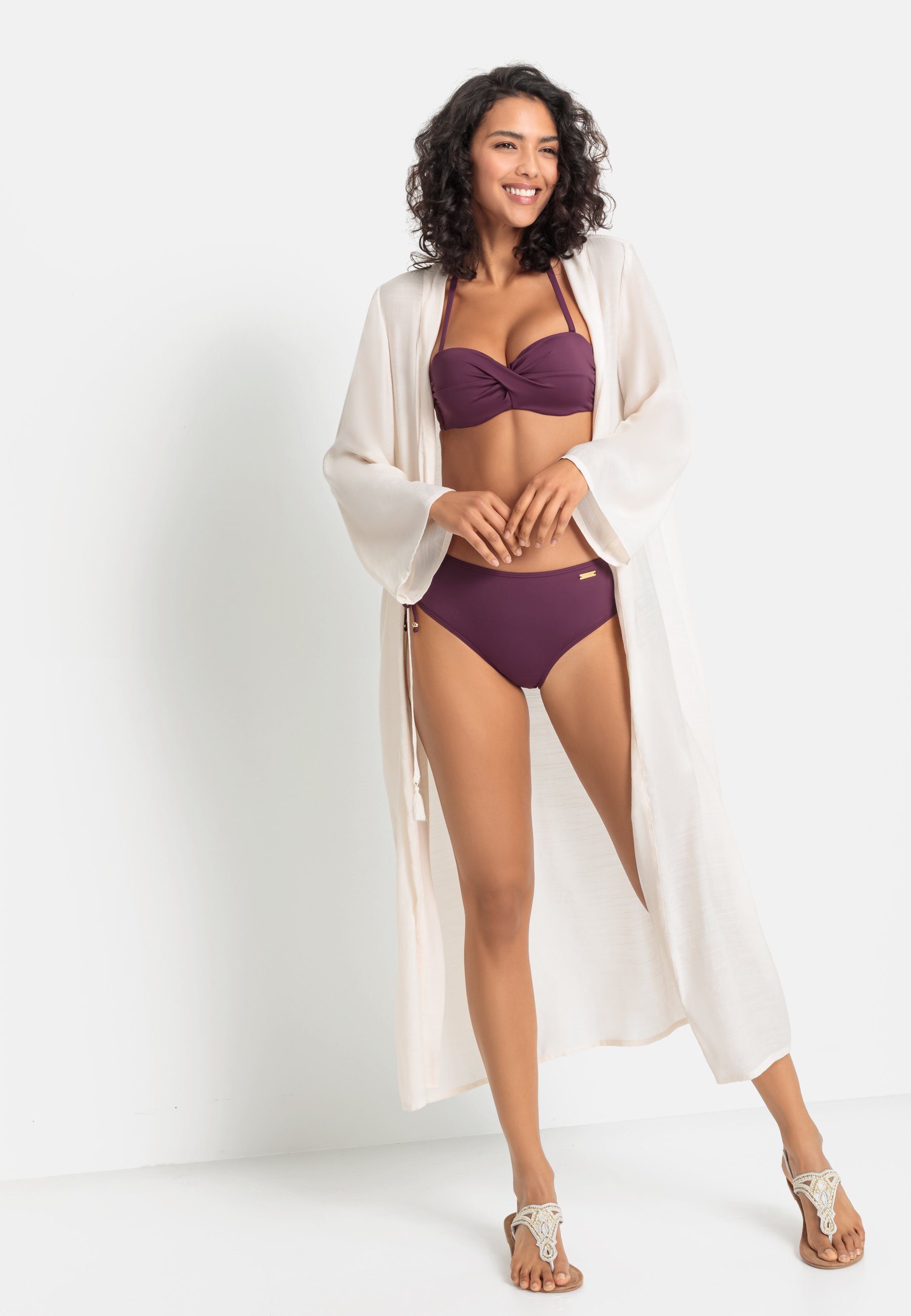 Lascana Strandjurk in kimono-stijl om te binden, lange mouwen zomerjurk, kaftan