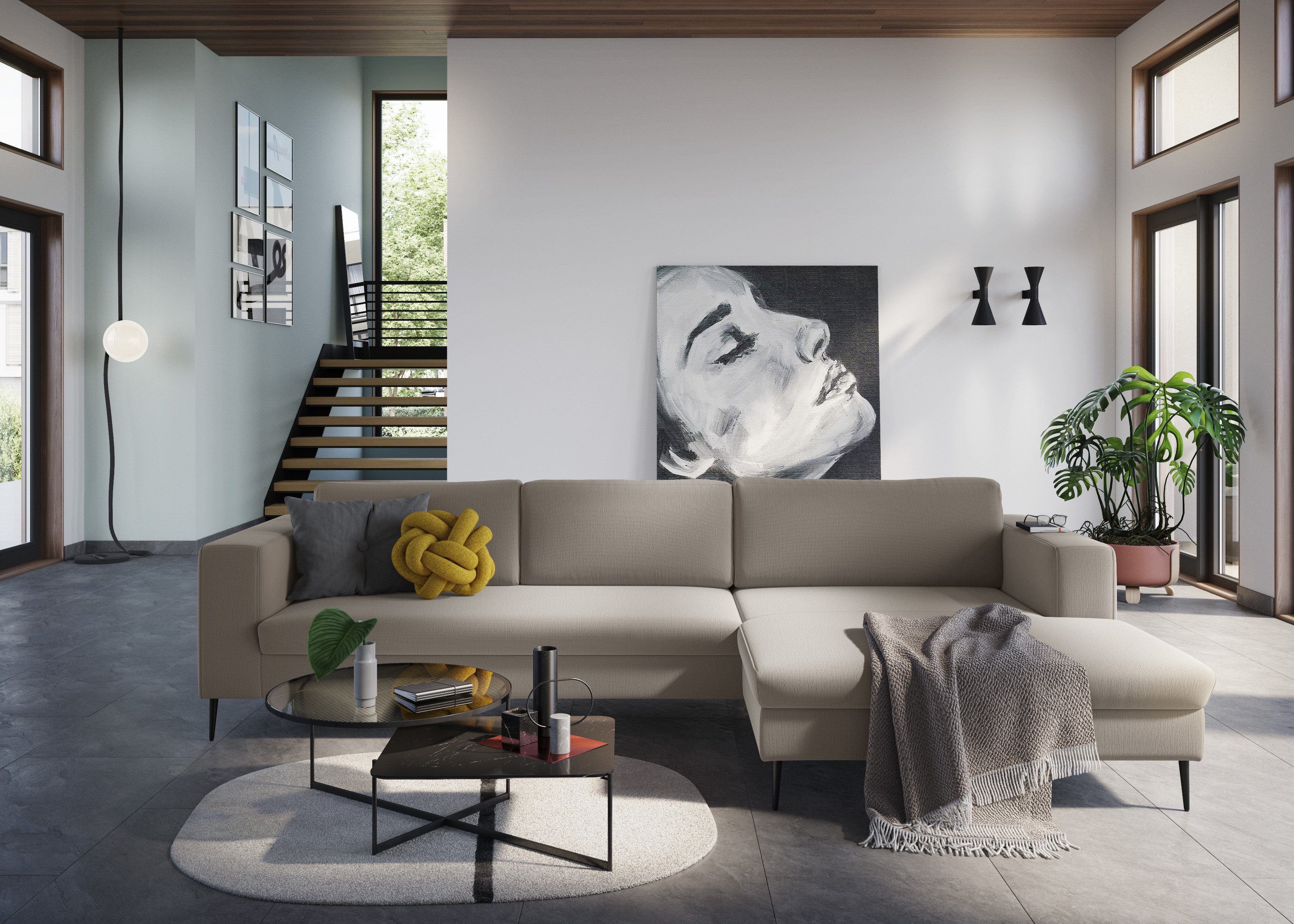 DOMO collection Hoekbank Modica, tijdloos en elegant, L-vorm bruin, hoekbanken