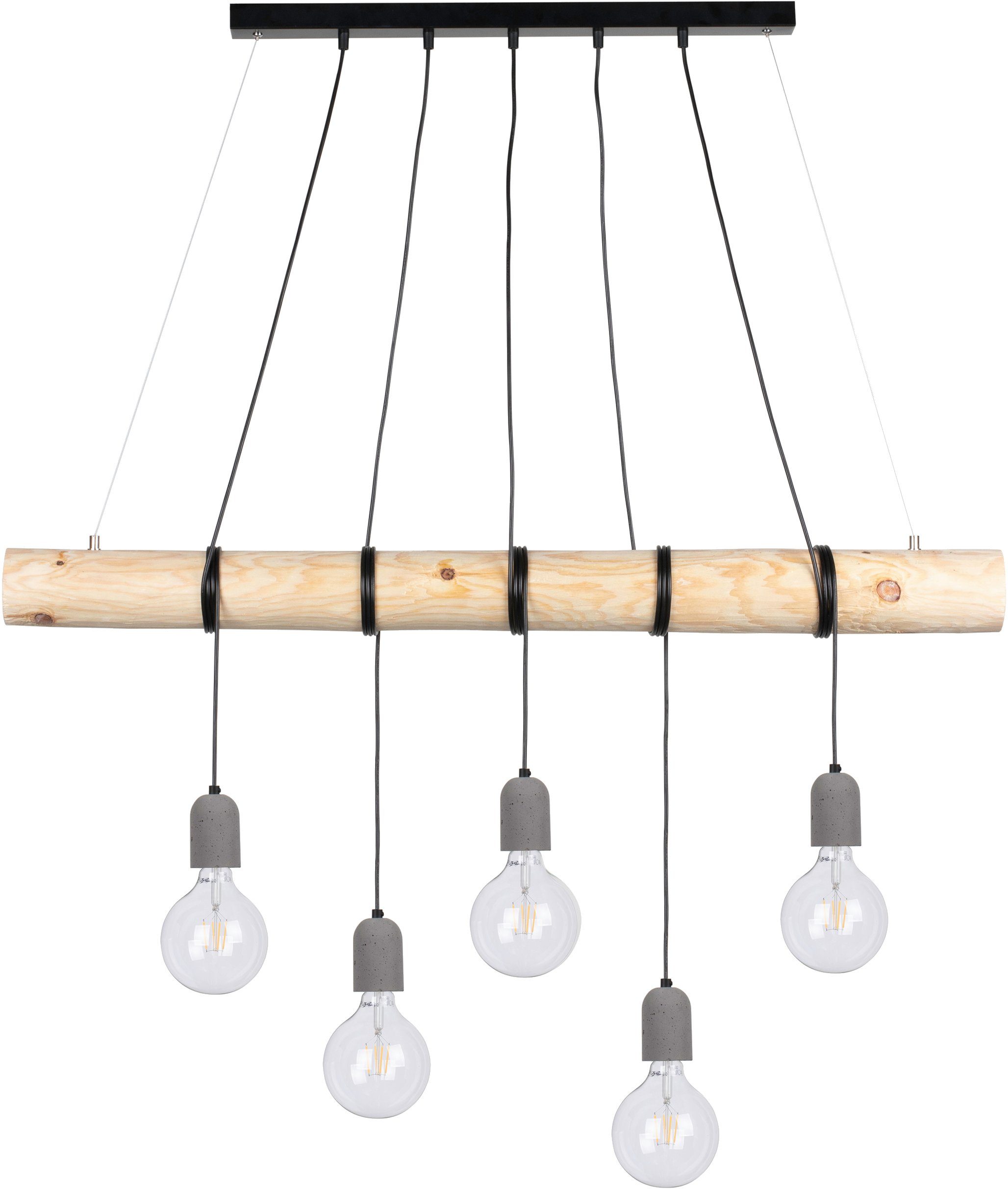 SPOT Light Hanglamp TRABO CONCRETE Hanglamp, houten balk van massief grenenhout ø 8-12 cm, van echt beton - met de hand gemaakt, bijpassende LM E27/exclusief, Made in Europe