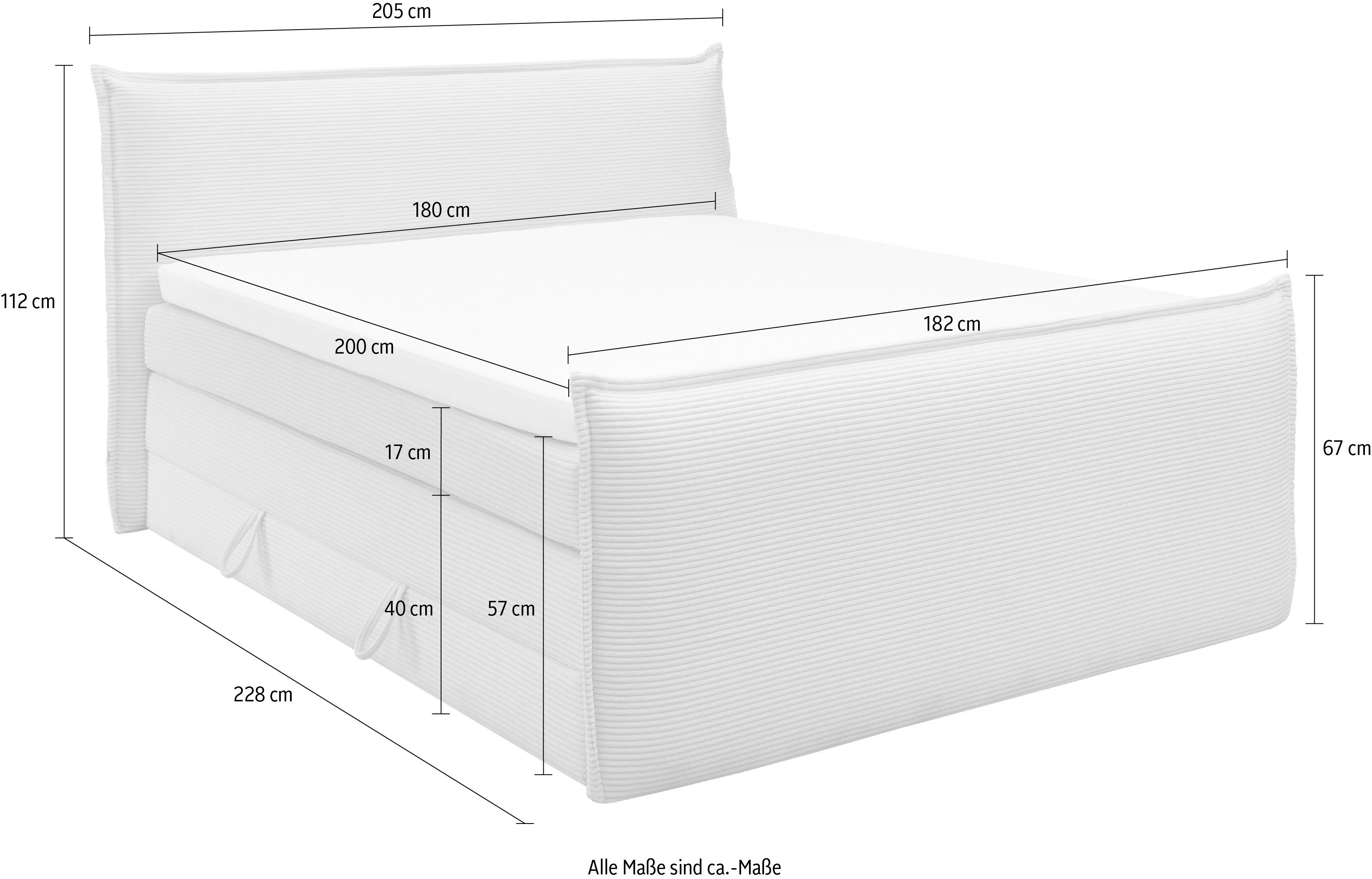 set one by Musterring Boxspring Florida in moderne cord bekleding, met bedlade, in 3 maten verkrijgbaar