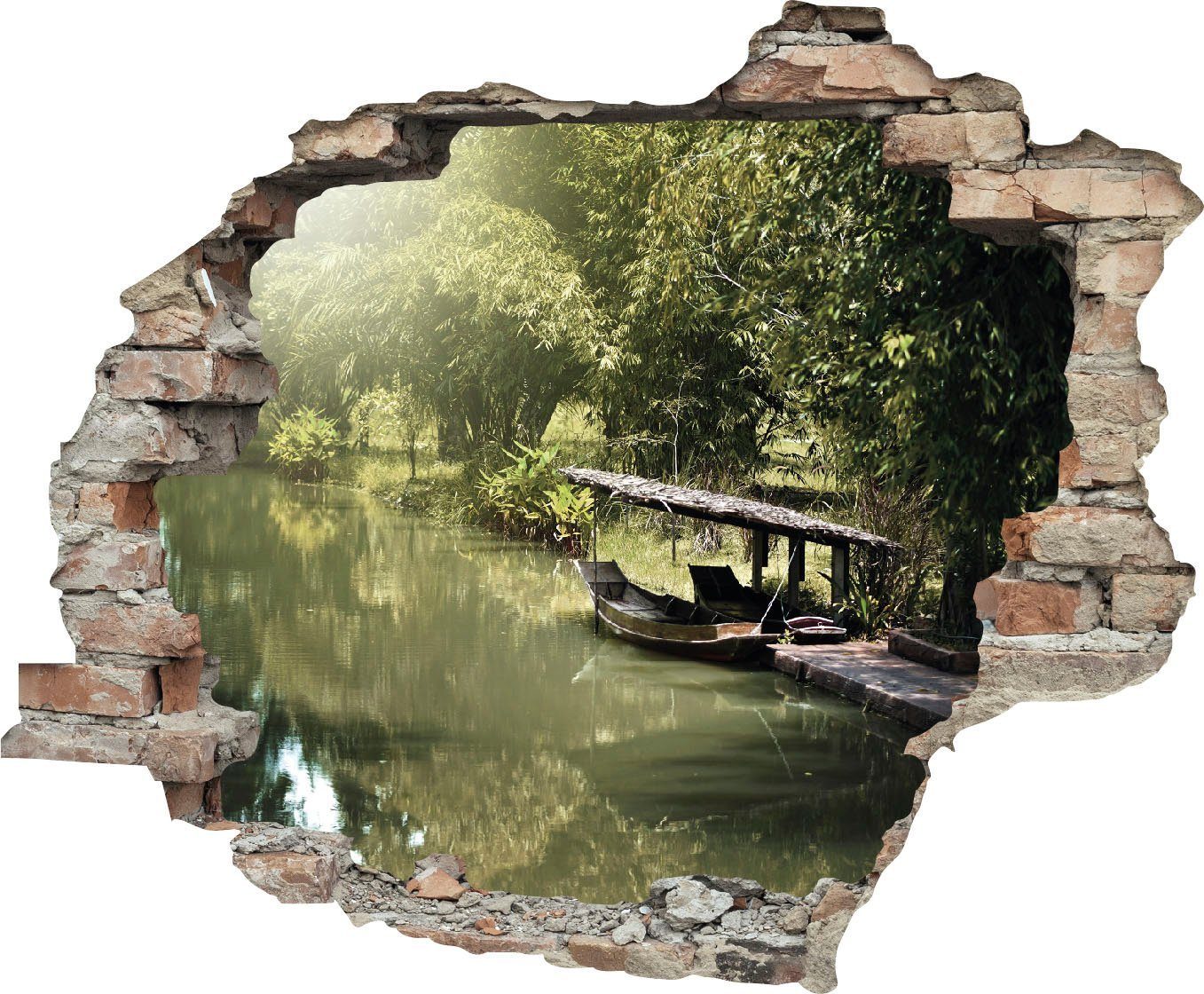 queence Wandfolie Rivier Muursticker, muurdecoratie, zelfklevend, 3D, muurdurchbraak (1 stuk) wandstickers beige