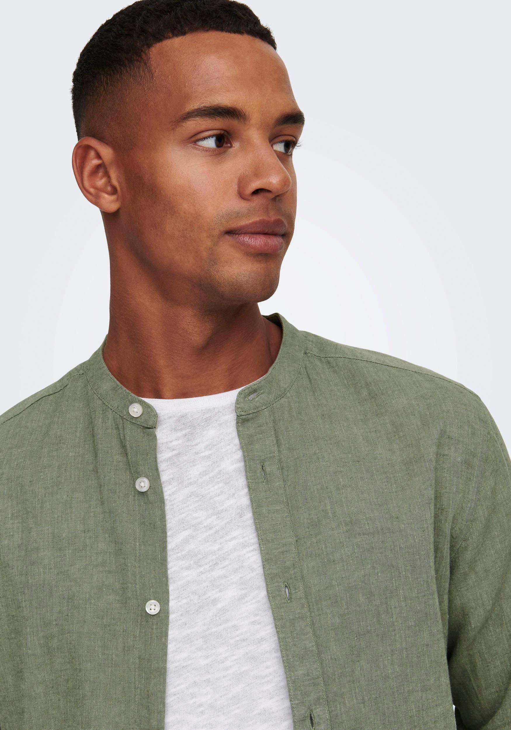 ONLY & SONS Overhemd met lange mouwen ONSCAIDEN LS SOLID LINEN MAO SHIRT NOOS