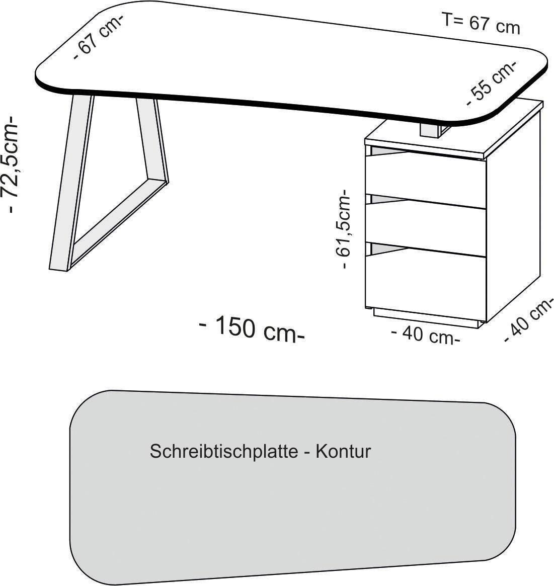 VOGL Möbelfabrik Bureau Erik met zwitserse rand, deels massief, breedte 150 cm, made in germany