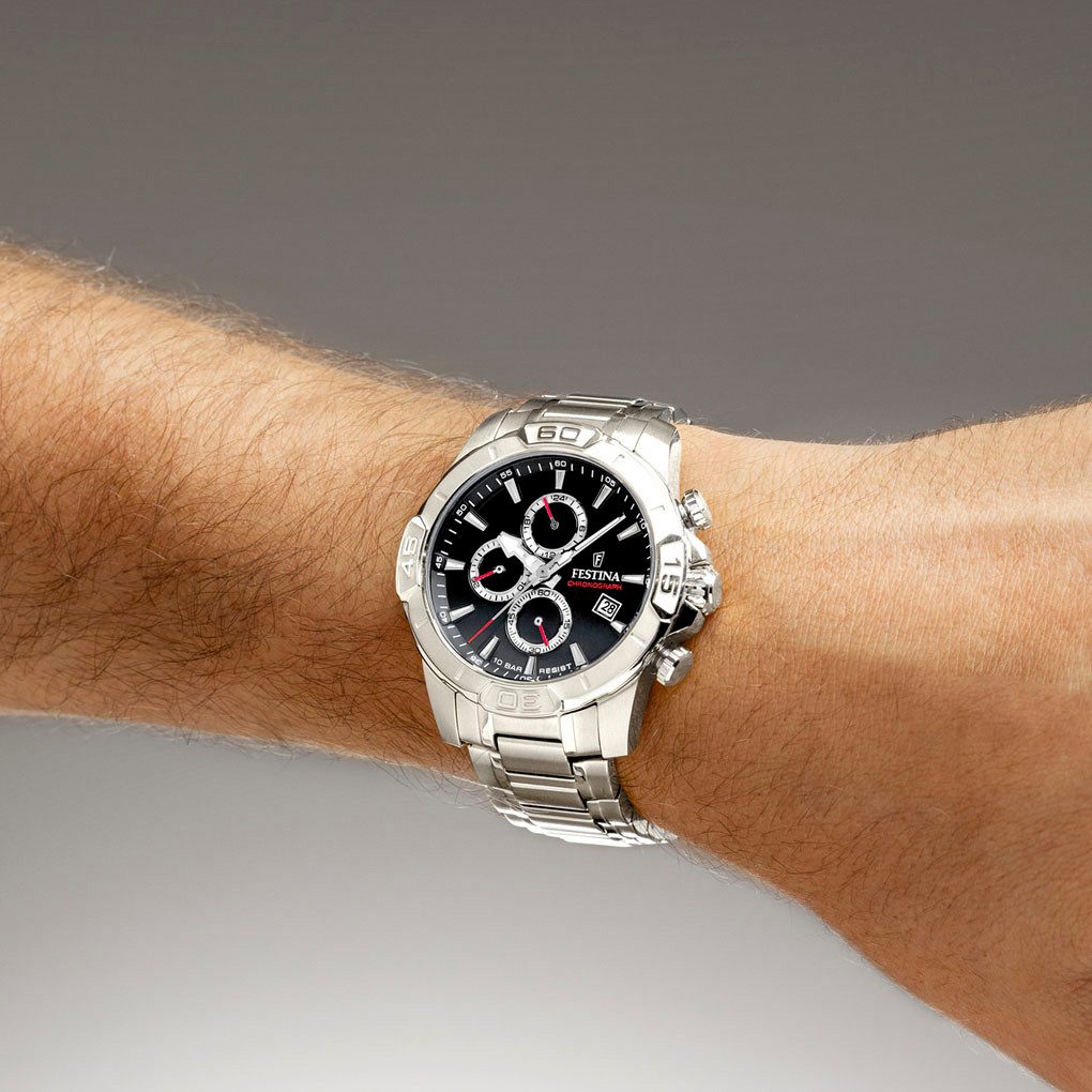 Festina Chronograaf Timeless Chronograph Quartzhorloge, horloge, herrenuur, roestvrijstalen band, analoog, dag
