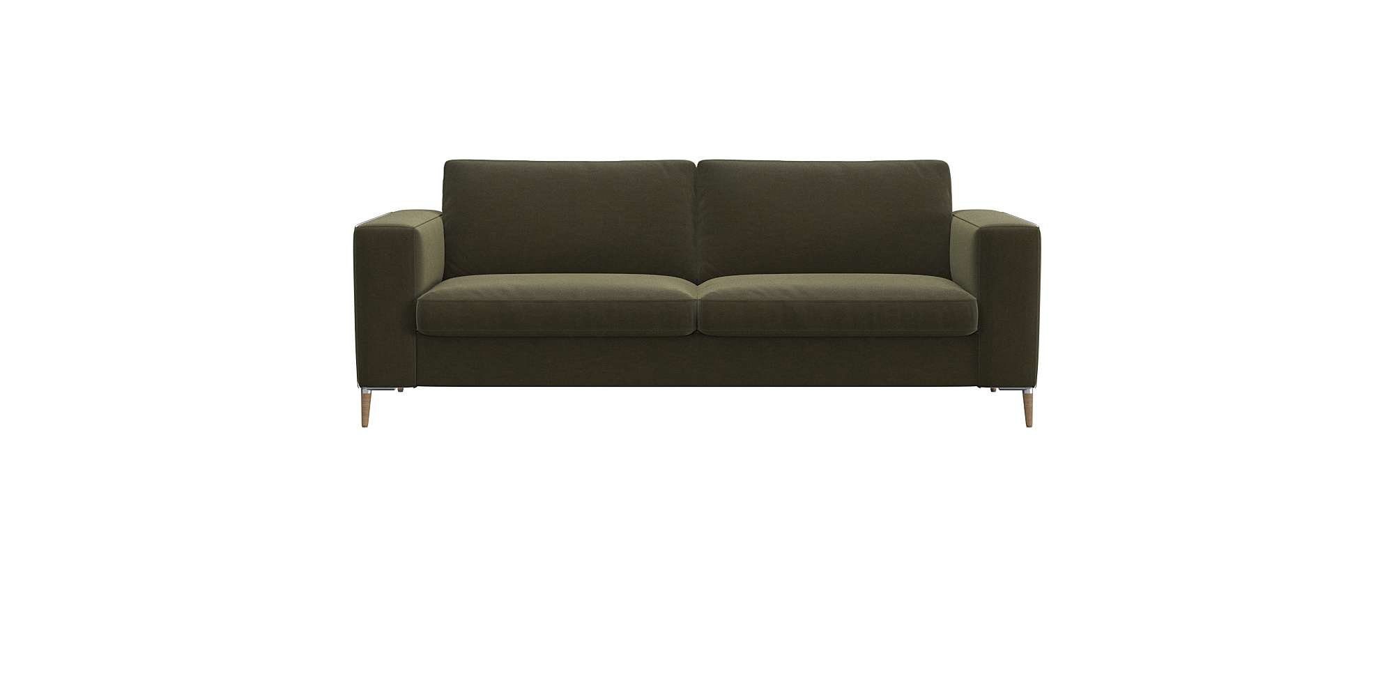 FLEXLUX 2,5-zitsbank Fiore, super zitcomfort door koudschuim, brede armleuningen, voeten van aluminium + eiken groen, 2-zitsbanken