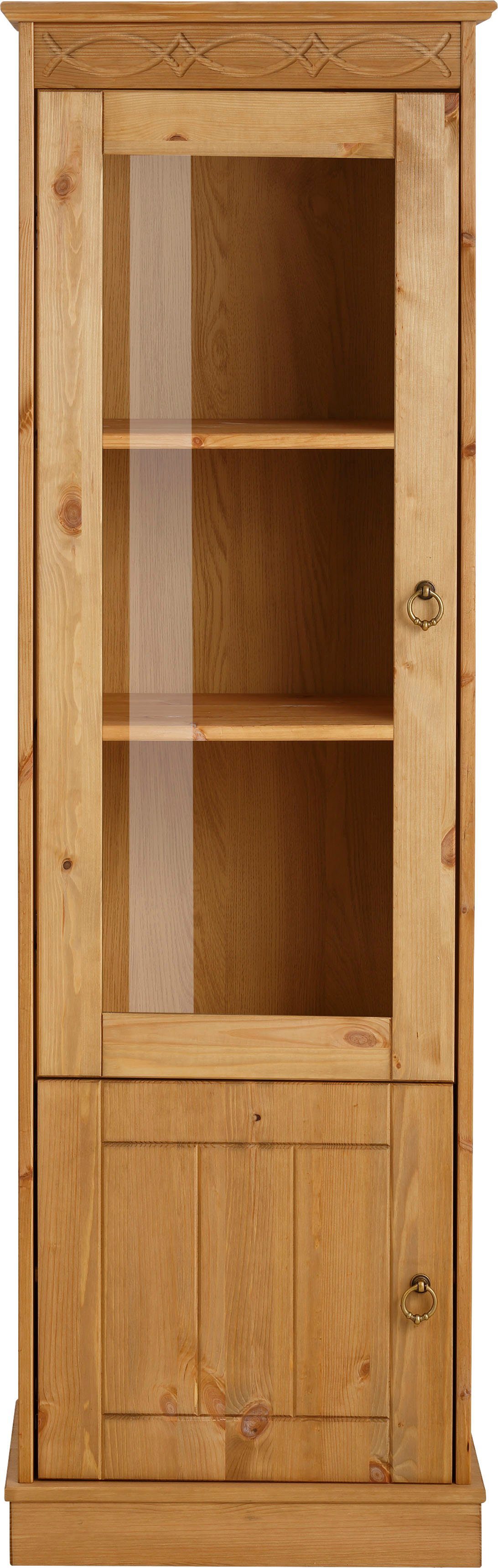 Home affaire Vitrinekast Indra van massief dennenhout, fsc®, 2-delig, hoogte 145 cm, discreet ornament