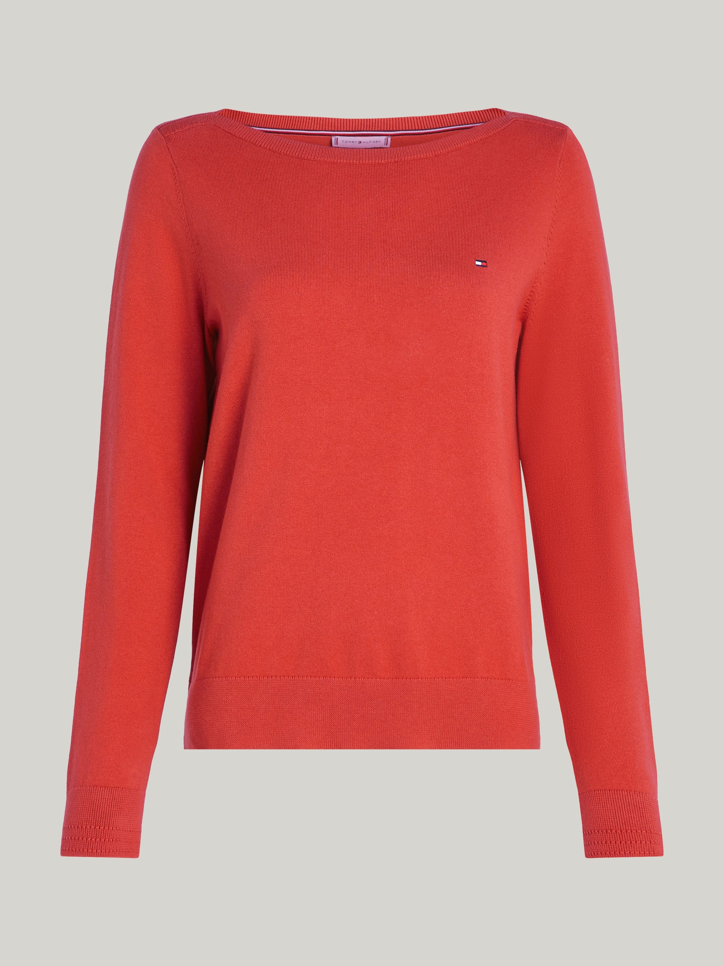 Tommy Hilfiger Gebreide trui CO JERSEY STITCH BOAT-NK SWEATER met -merklabel op de mouw