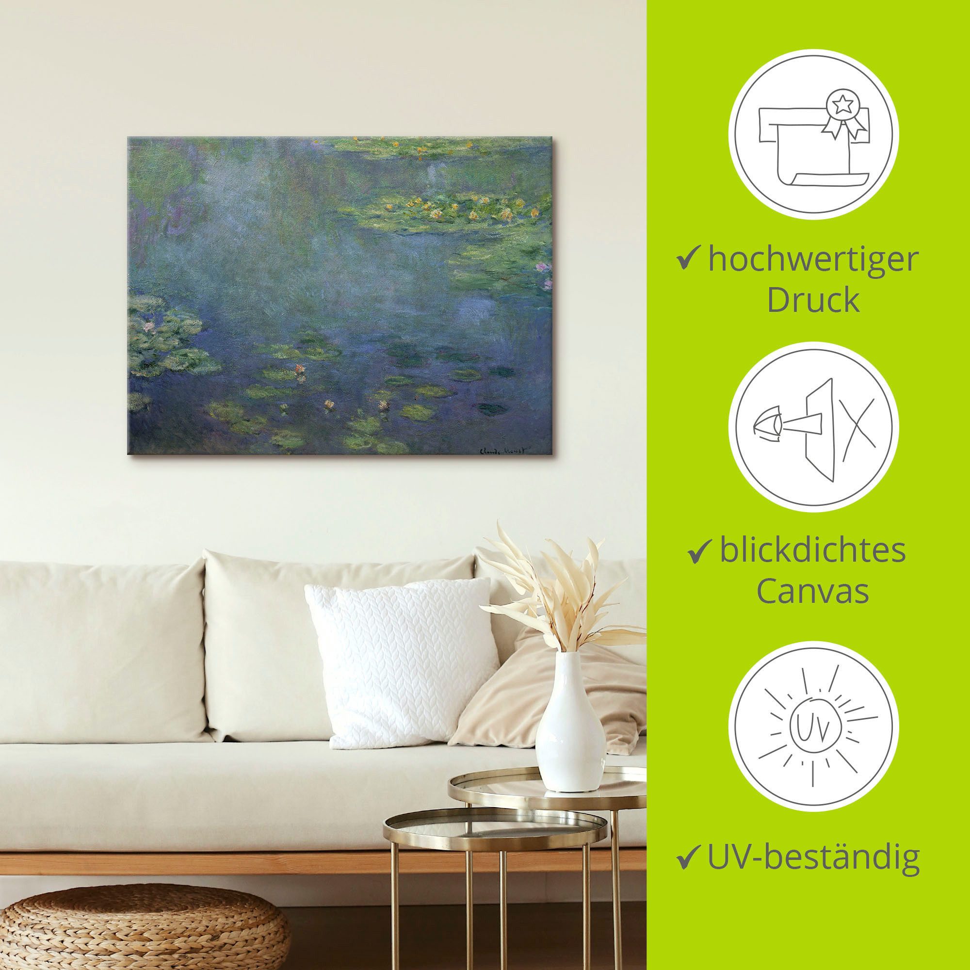 Artland Artprint op linnen Waterlelievijver gespannen op een spieraam