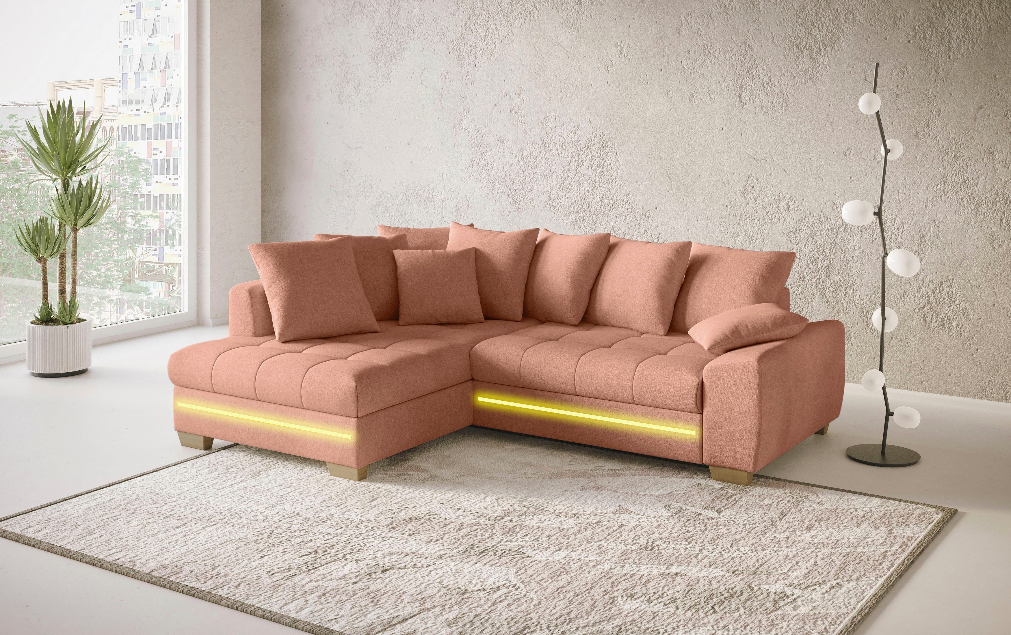 Mr. Couch Hoekbank Nikita II, L-vorm met koudschuim, rgb-led-verlichting, optioneel met bed, bedlade