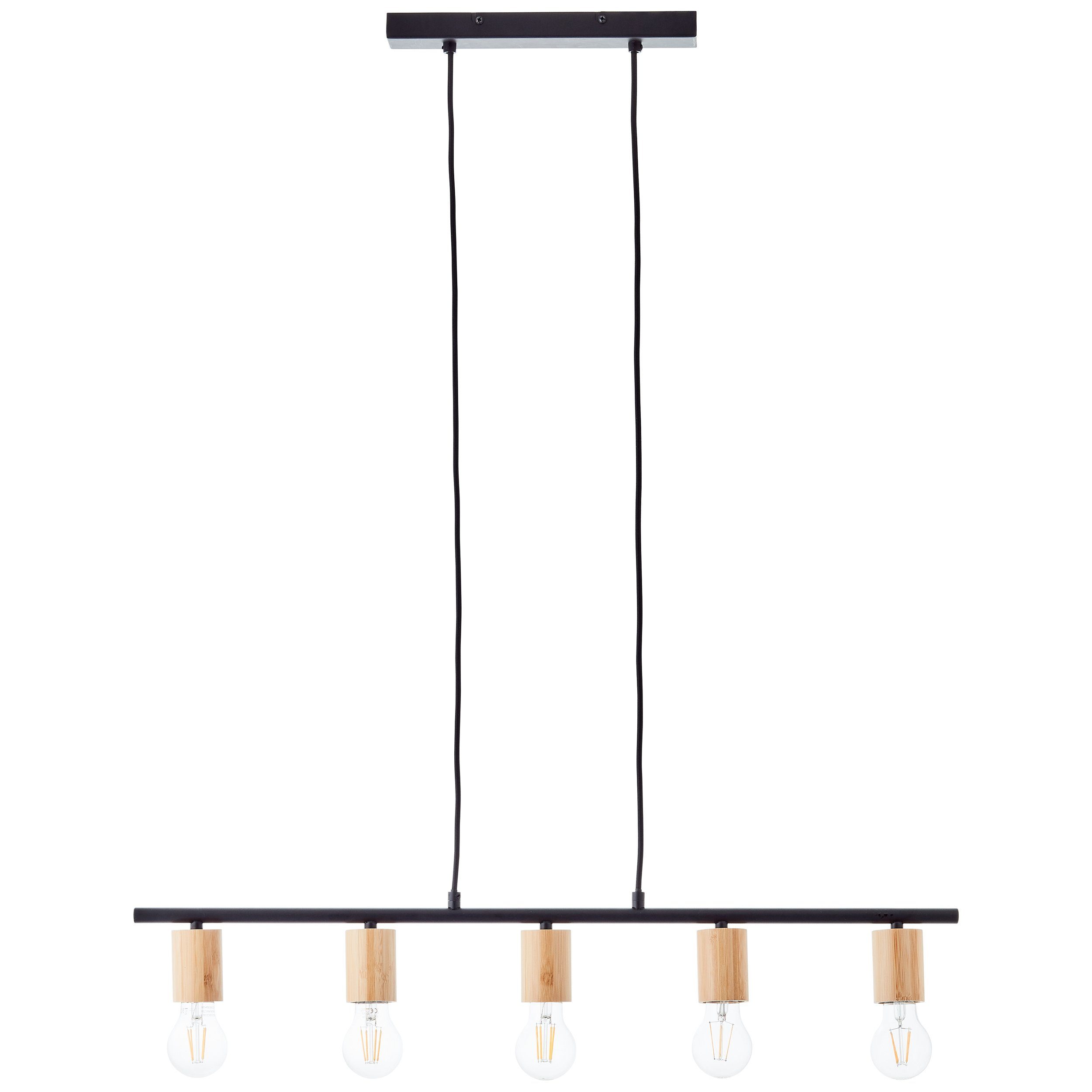 Brilliant Leuchten Hanglamp KERRY 113 x 80 x 5 cm, 5 x e27, inkortbaar, metaal/bamboe, zwart/natuur (1 stuk)