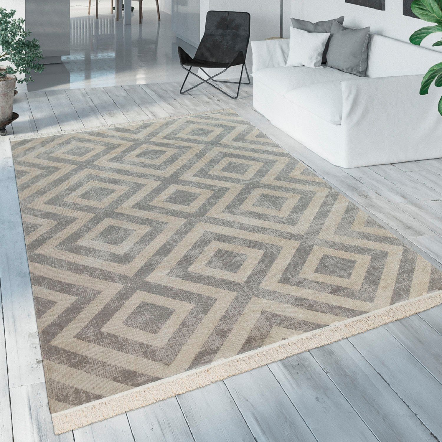 Paco Home Vloerkleed Poco 821 Laagpolig, geruit design, met franje, geschikt voor binnen en buiten