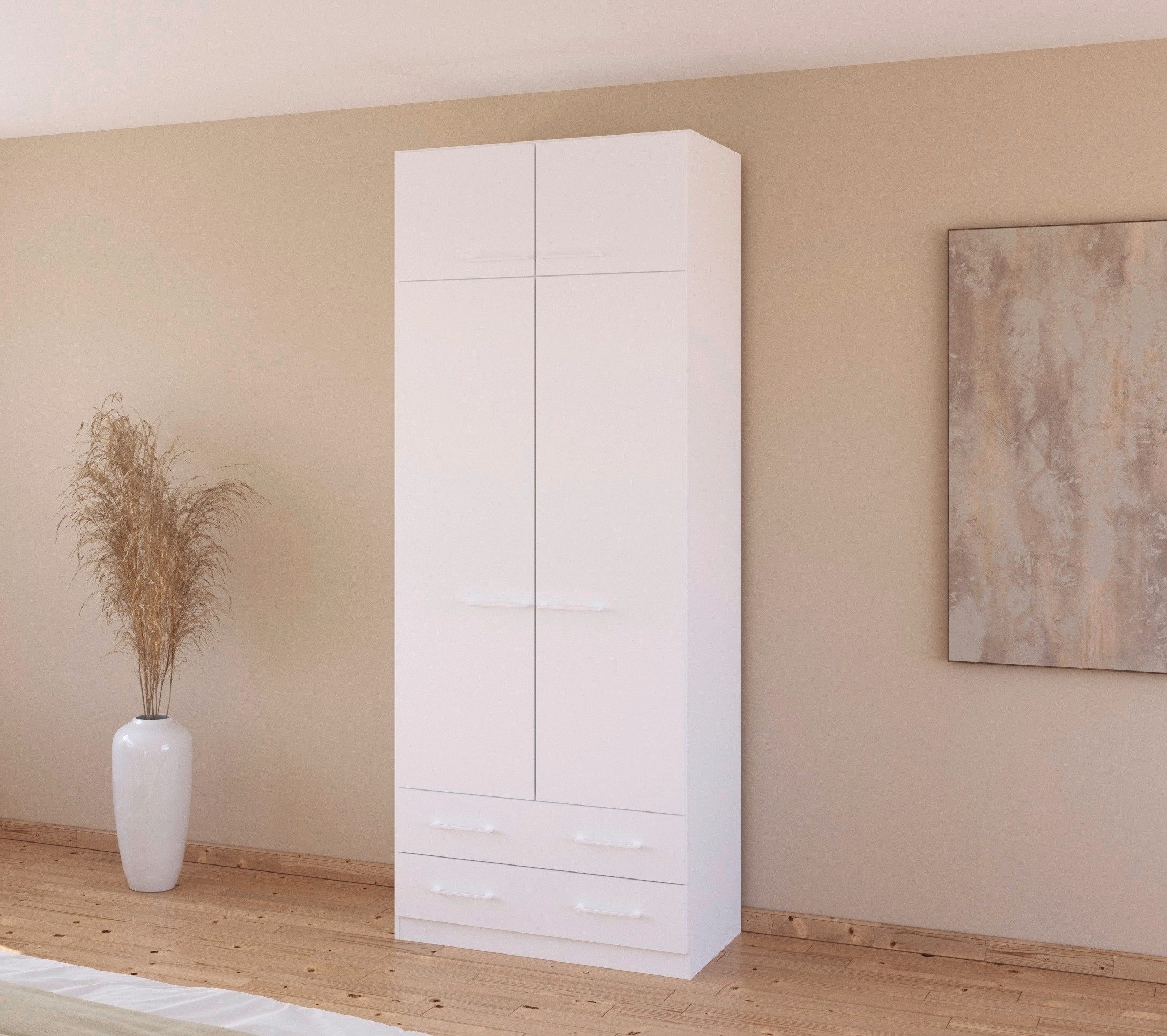 rauch Draaideurkast Prandon A met 2 lades en opbouw-element, metalen grepen in wit (set, 2 stuks) kledingkasten wit