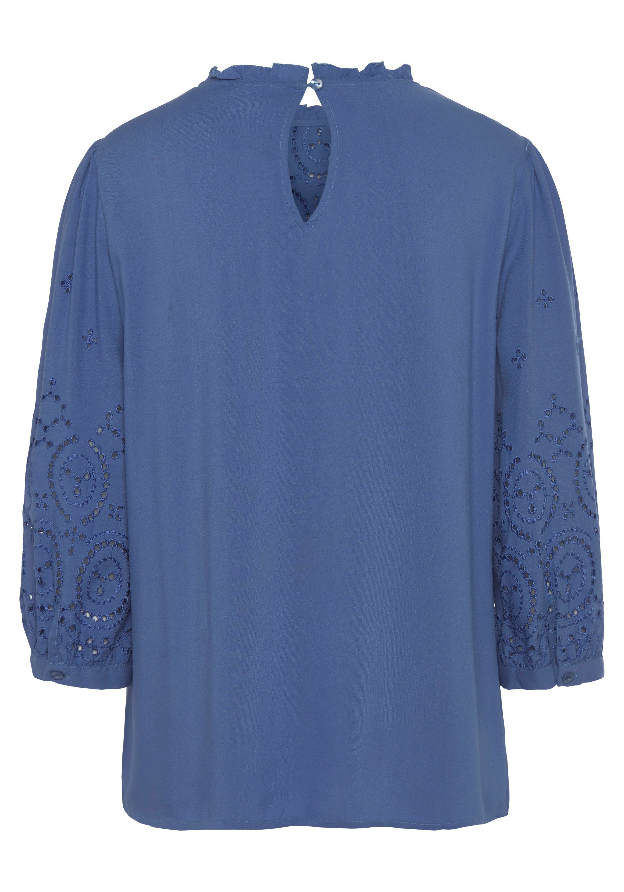 Lascana Blouse zonder sluiting met gaatjesborduurwerk en subtiele ruches, 3/4-mouwen damesblouse