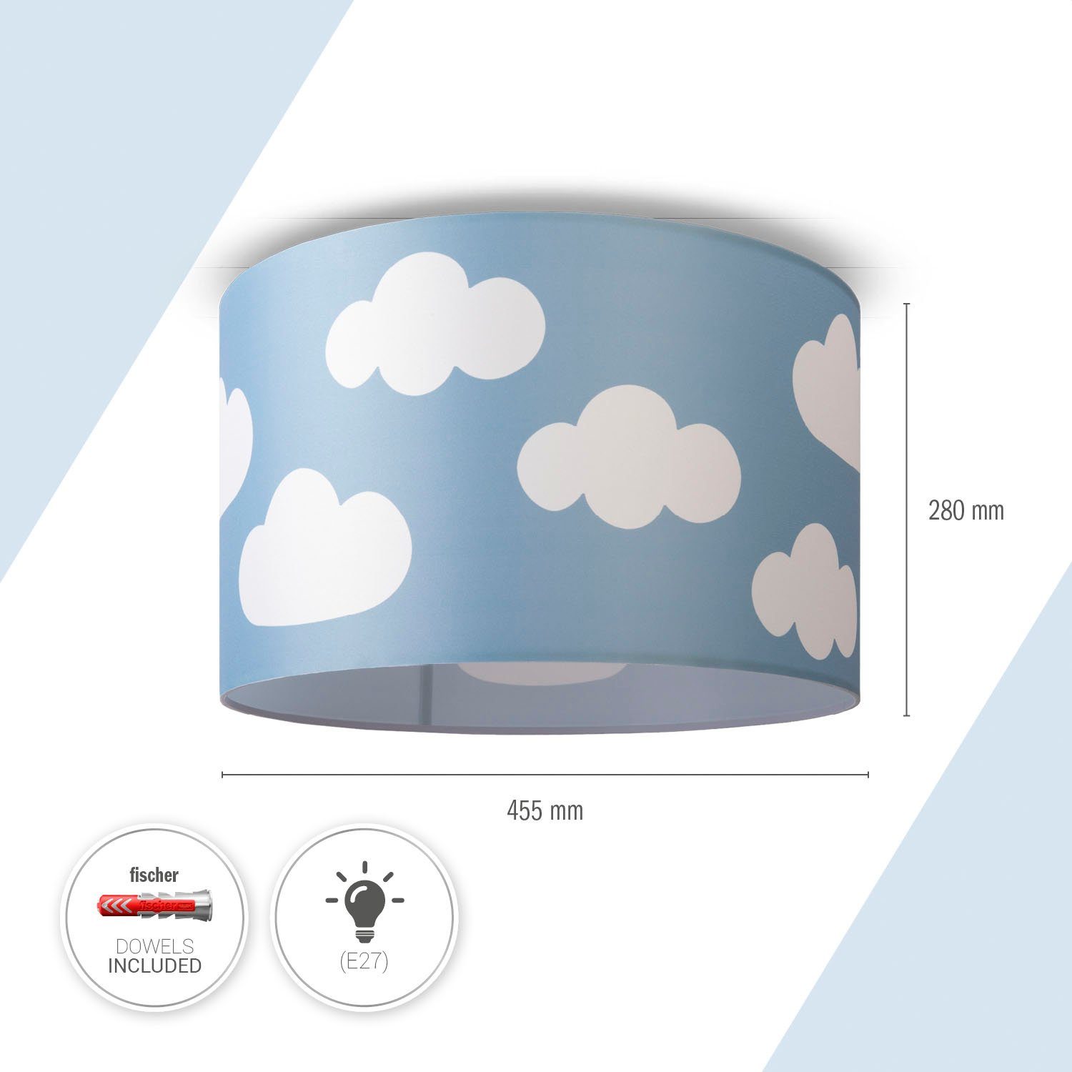 Paco Home Plafondlamp Hugo Cosmo Plafondlamp kinderkamer kinderlamp wolk stofscherm rond E27