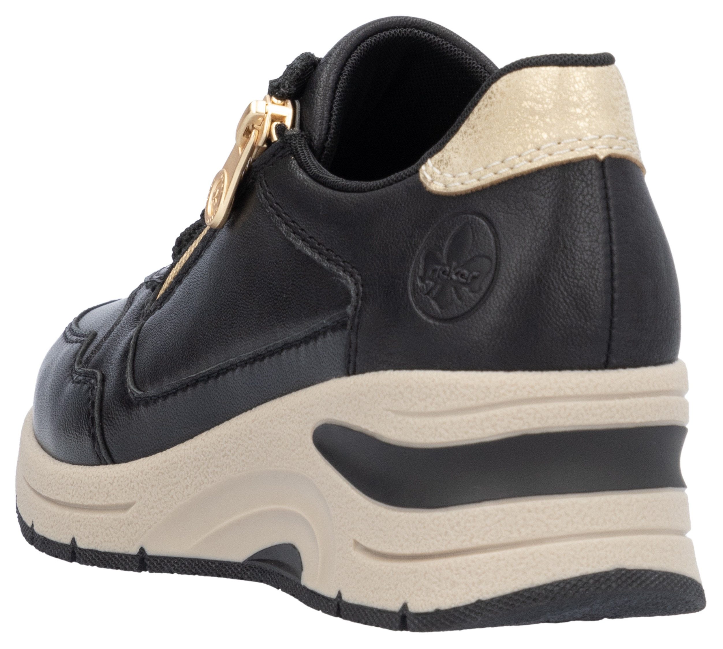 Rieker Sneakers met sleehak , vrijetijdsschoen, lage schoen, veterschoen met rits, smalle vorm