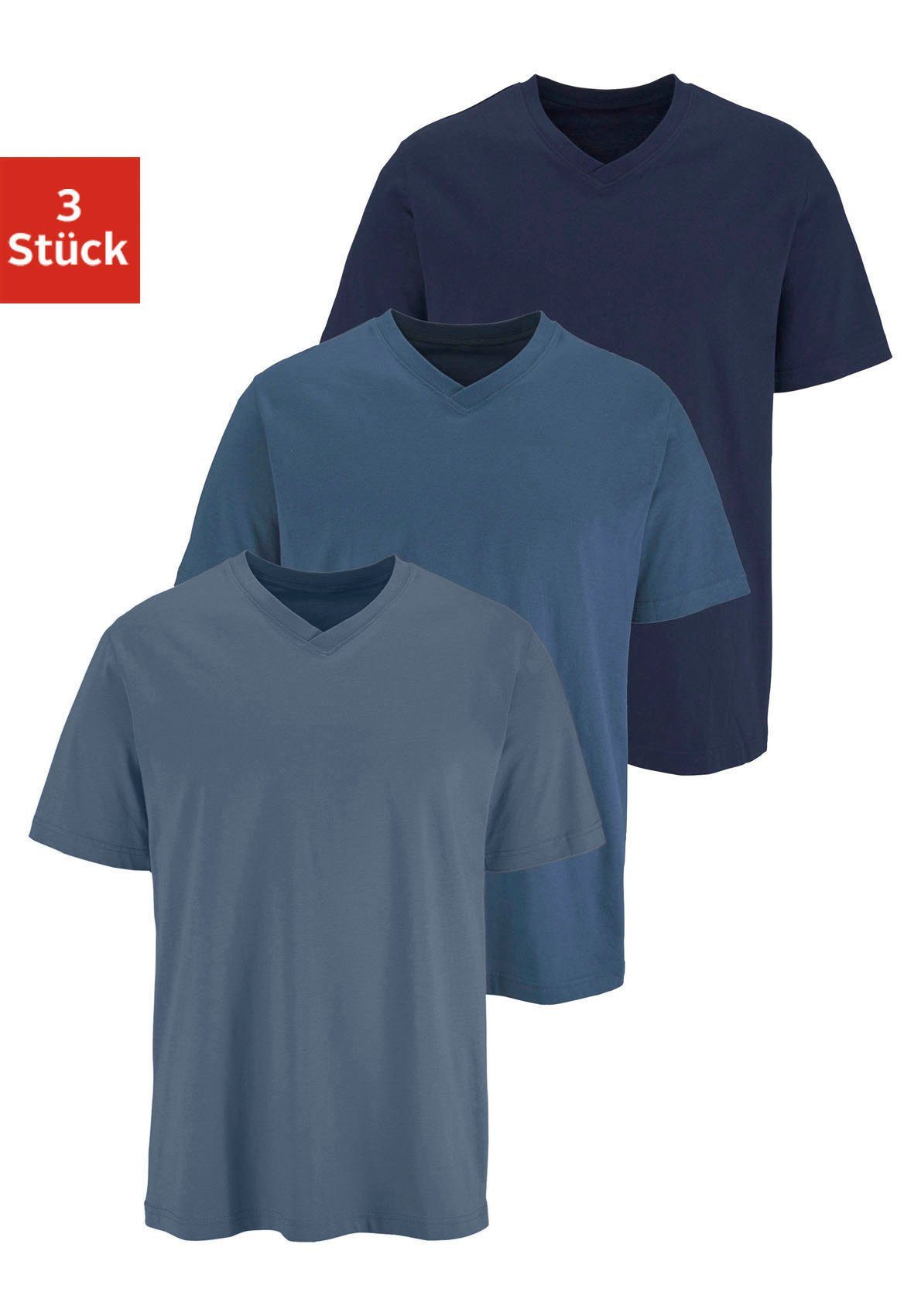 H.I.S T-shirt met v-hals van katoen, onderhemd, t-shirt (set, 3-delig)