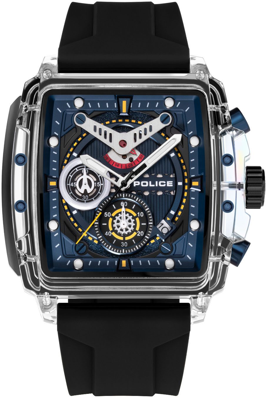 Police Chronograaf CLOUT Armbandhorloge, herenhorloge, siliconen armband, ideaal ook als cadeau, analoog (set, 4-delig, Met 3 wisselbandjes)