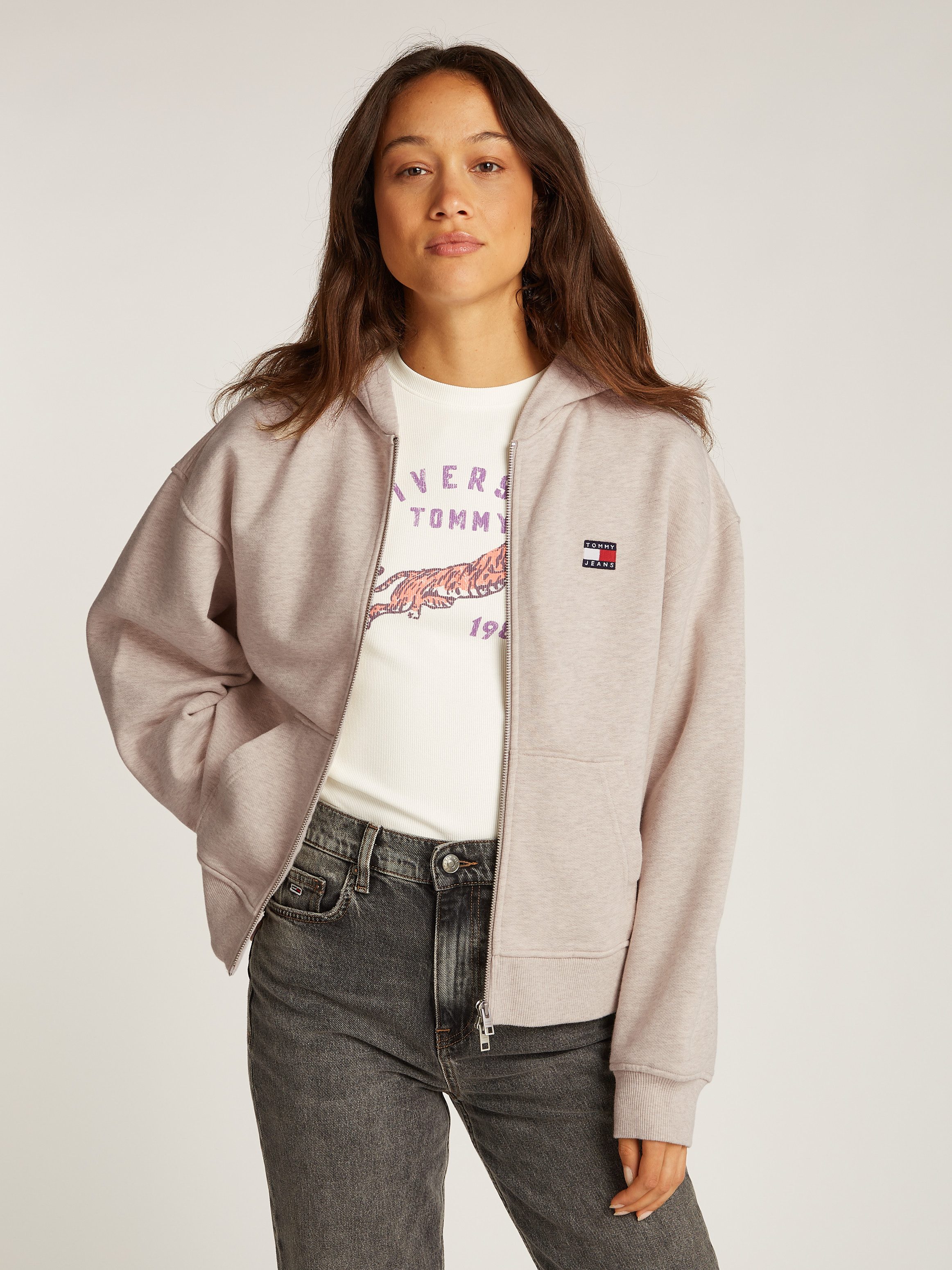 Tommy Jeans Curve Sweatshirt TJW BOXY BADG in grote maten, 2-weg rits, met logoborduring