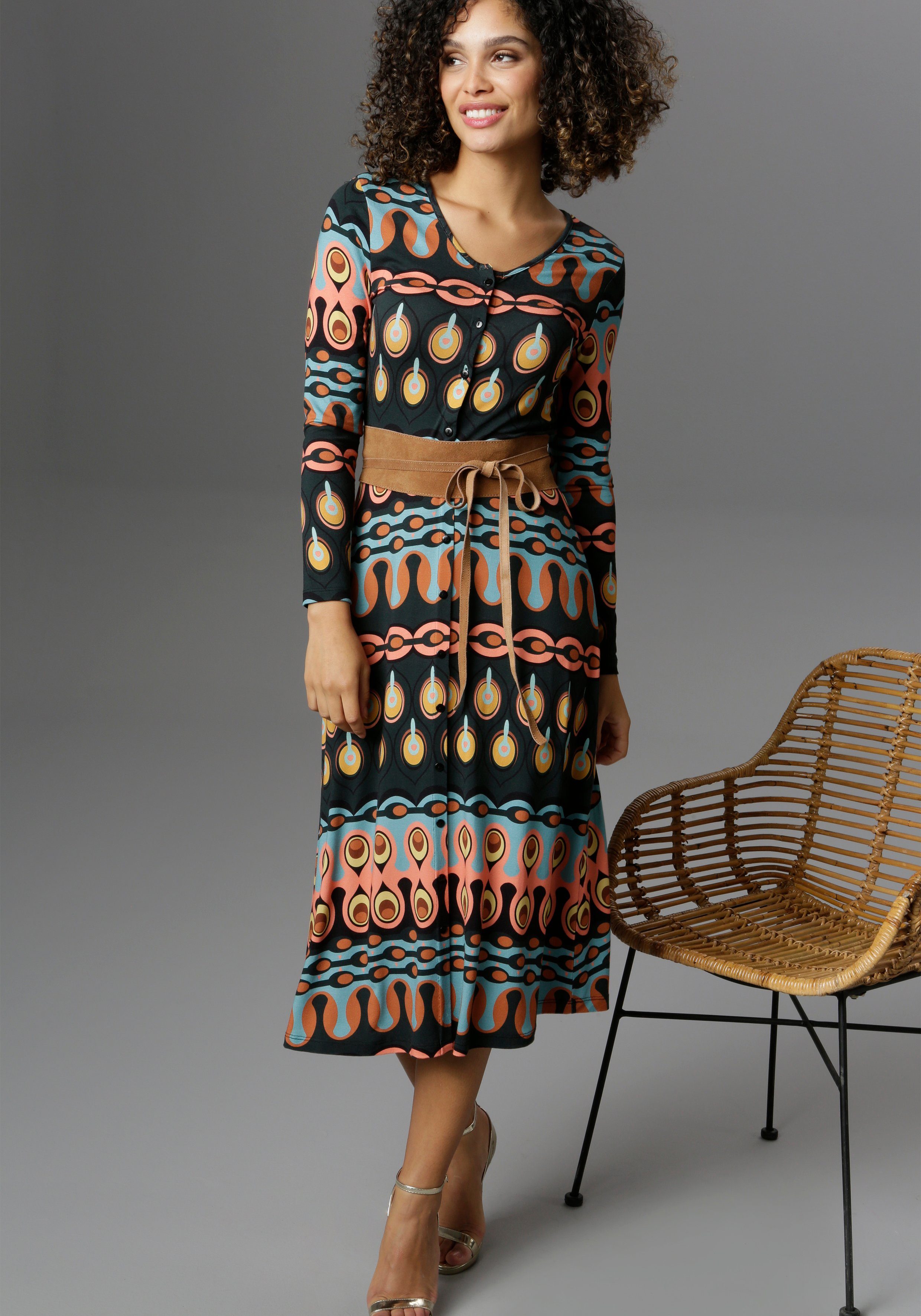 Aniston SELECTED Midi-jurk met knoopsluiting dames midi-jurken maat 40 groen