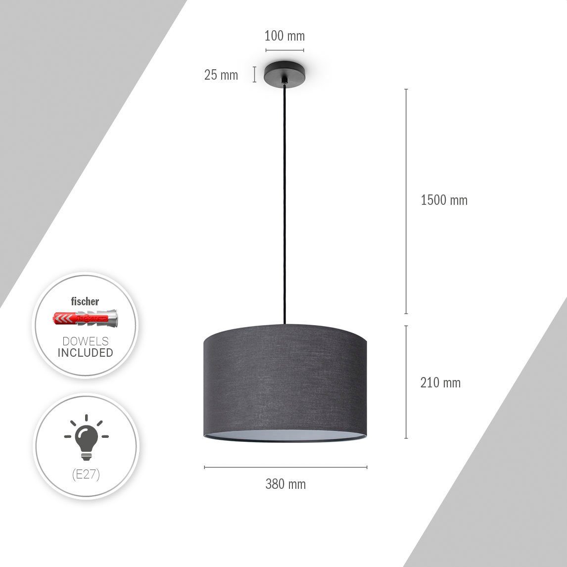 Paco Home Hanglamp Hugo uni Color Plafondlamp LED woonkamer en slaapkamer, effen kleuren, decoratie E27