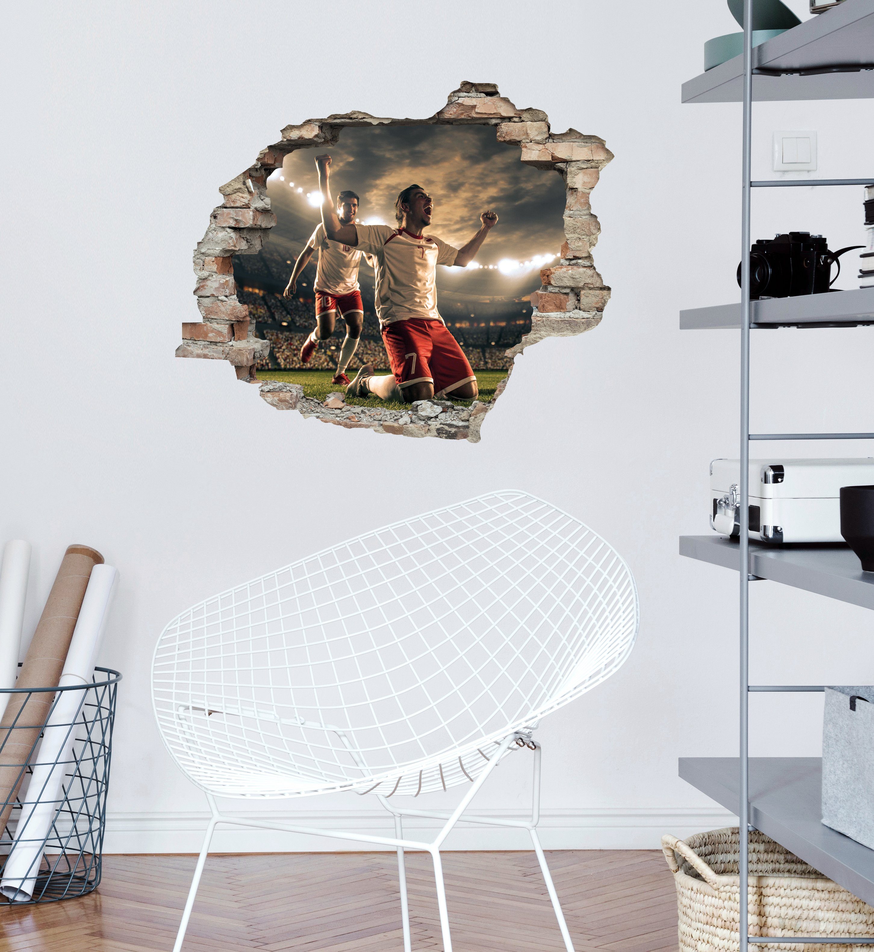 queence Wandfolie Voetbal gejuich Muursticker, muurdecoratie, zelfklevend, 3D, muurdurchbraak (1 stuk)