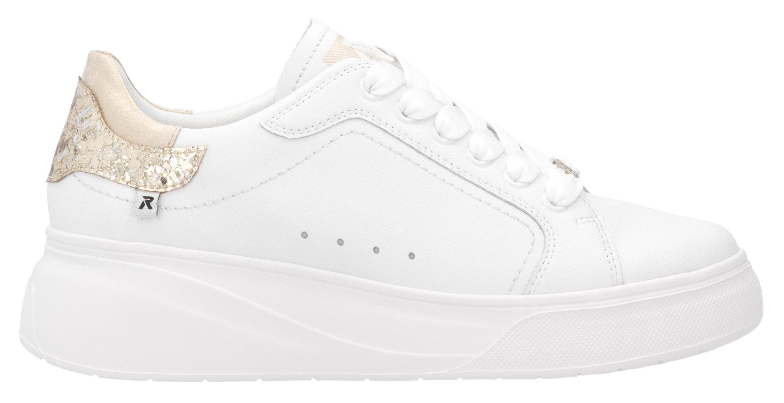 RIEKER Sport Plateausneakers , veterschoen, lage schoen, vrijetijdsschoen, metallic-accent op de hiel