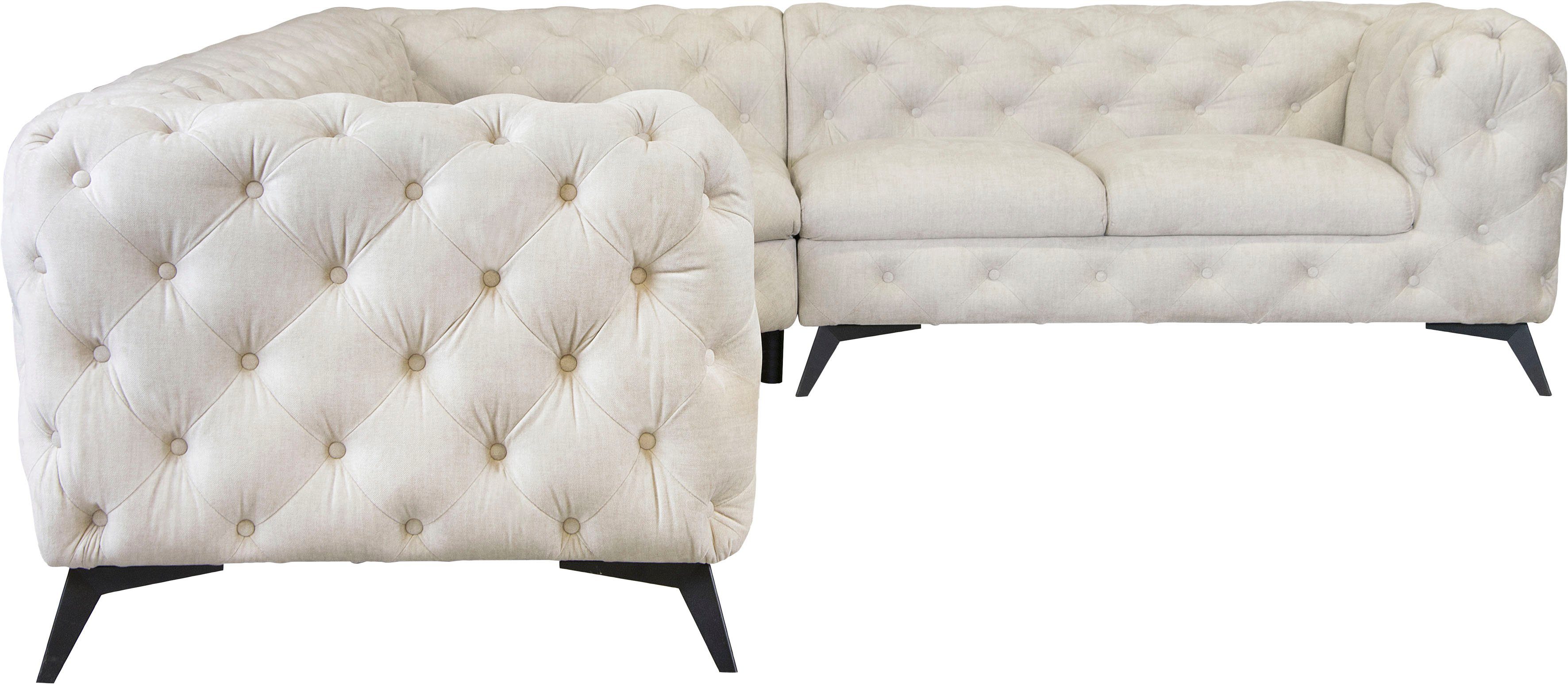 Leonique Chesterfield-bank Glynis L-vorm luxueuze capitonnage, moderne chesterfield look, kleur van de poten ter keuze