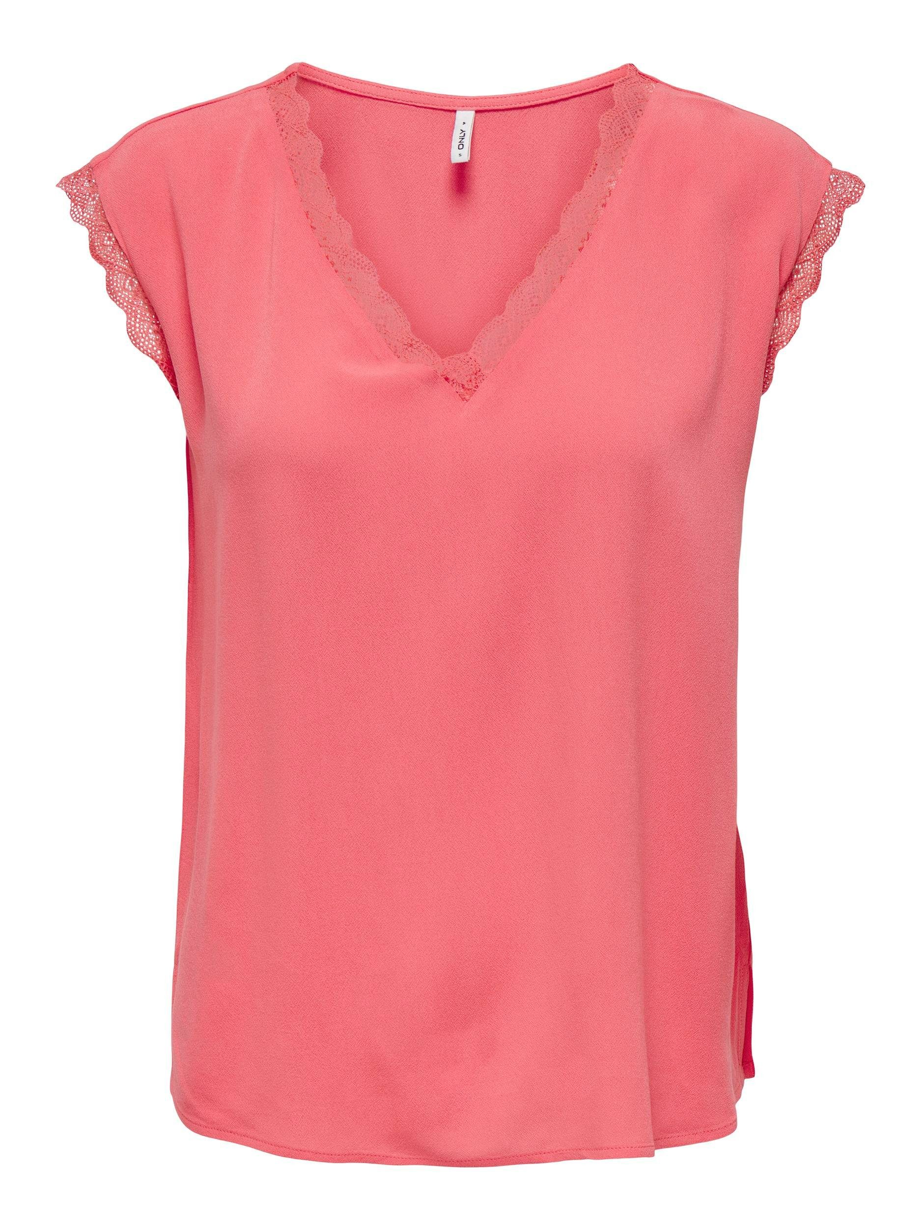 Only Shirt met V-hals ONLJASMINA S/S V-NECK LACE TOP NOOS PTM