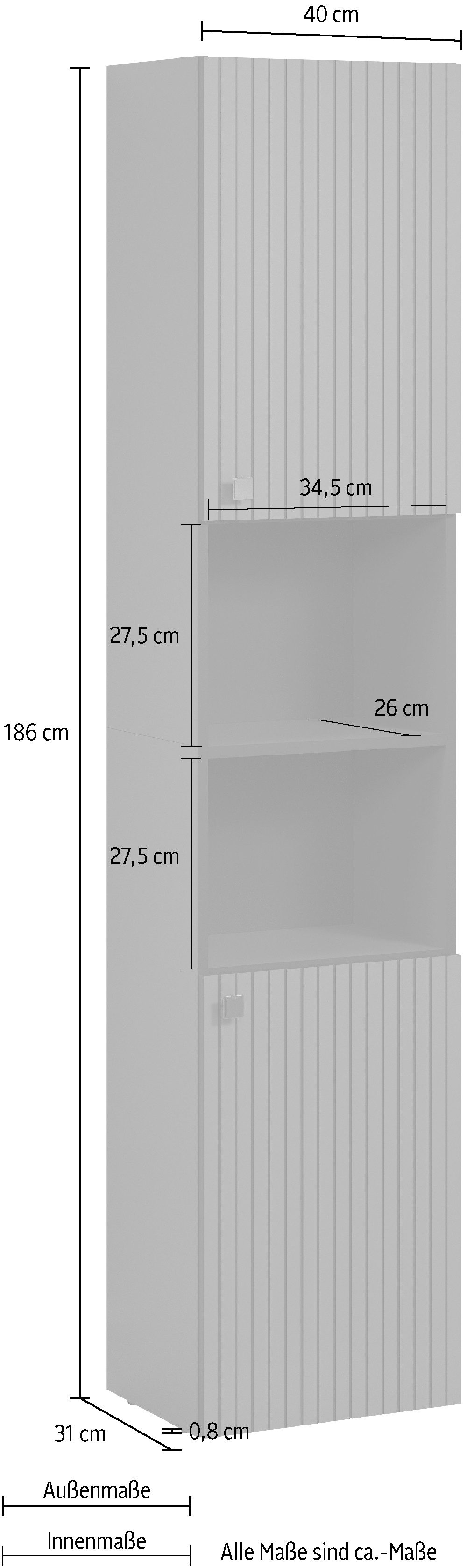 welltime Hoge kast Amrum badkamerkast staande kast badkamermeubel Breedte 40 cm, ruime hoge kast eik ribbellook badkamerkast (1 stuk)