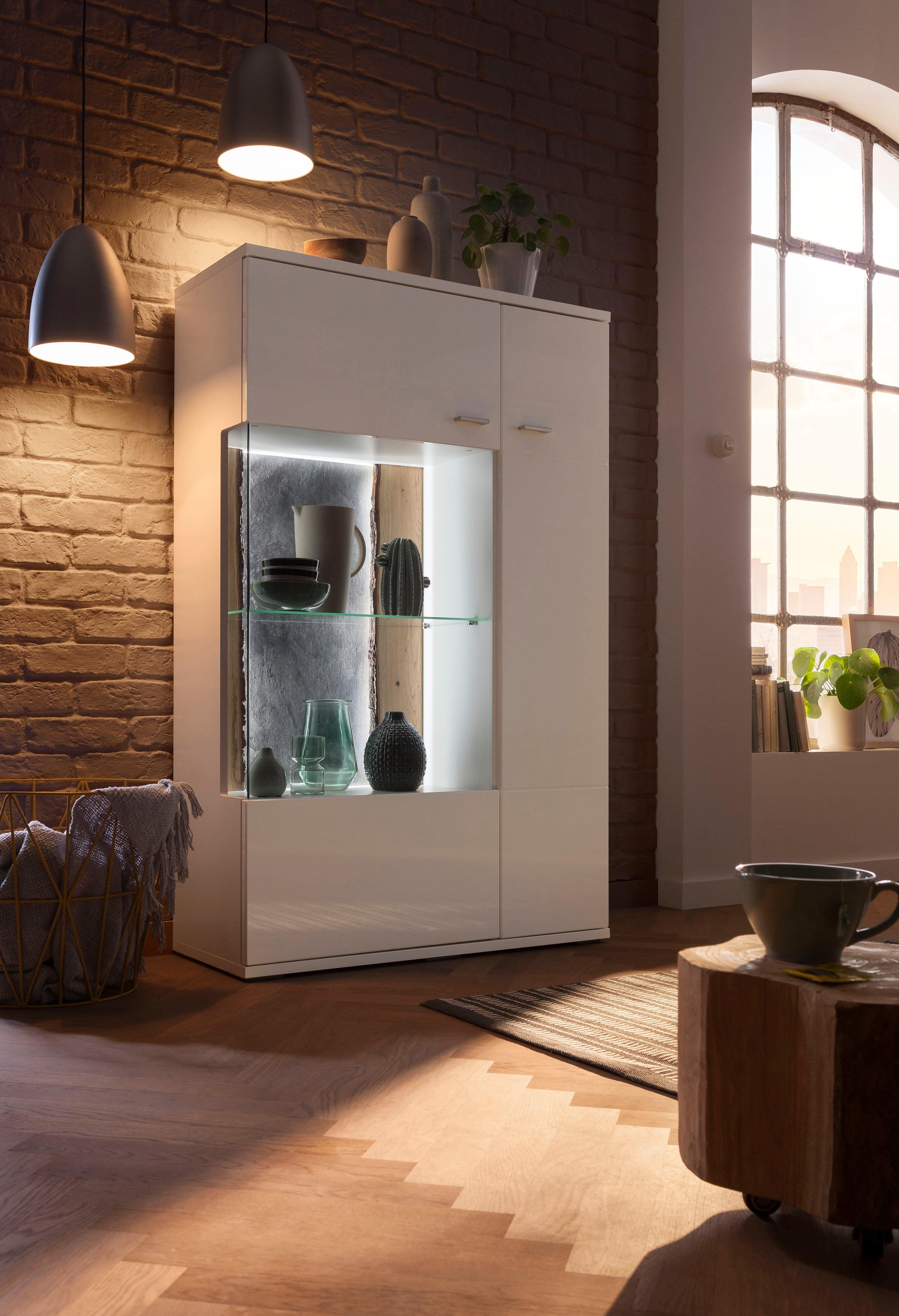 set one by Musterring Vitrinekast Tacoma Type 03/04, hoogte 143,4 cm, met getinte glasdeur