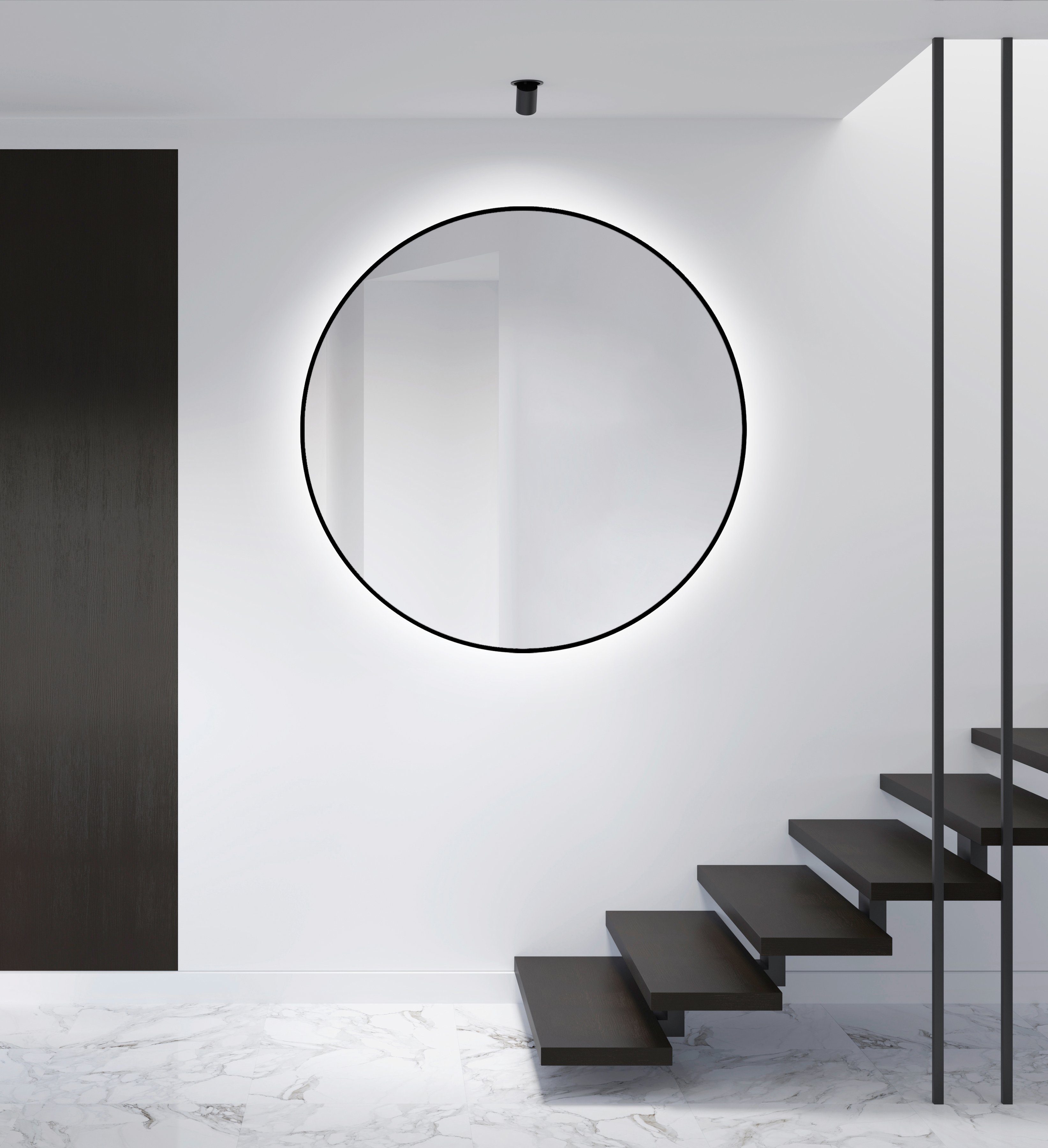 Talos Led-lichtspiegel rond, met indirecte ledverlichting in matzwart ø 120 cm spiegels & verlichting zwart