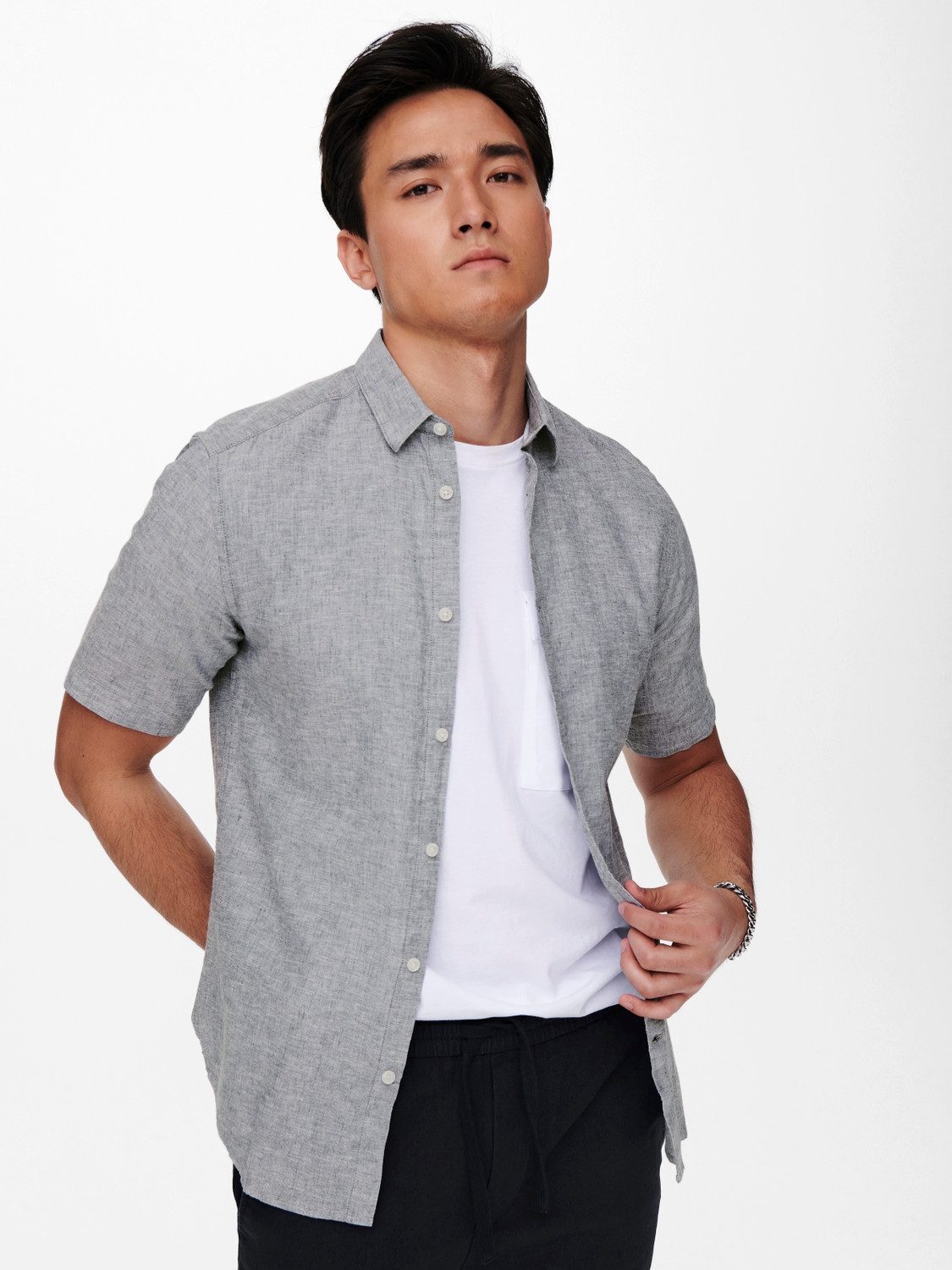 ONLY & SONS Overhemd met korte mouwen ONSCAIDEN SS SOLID LINEN SHIRT NOOS
