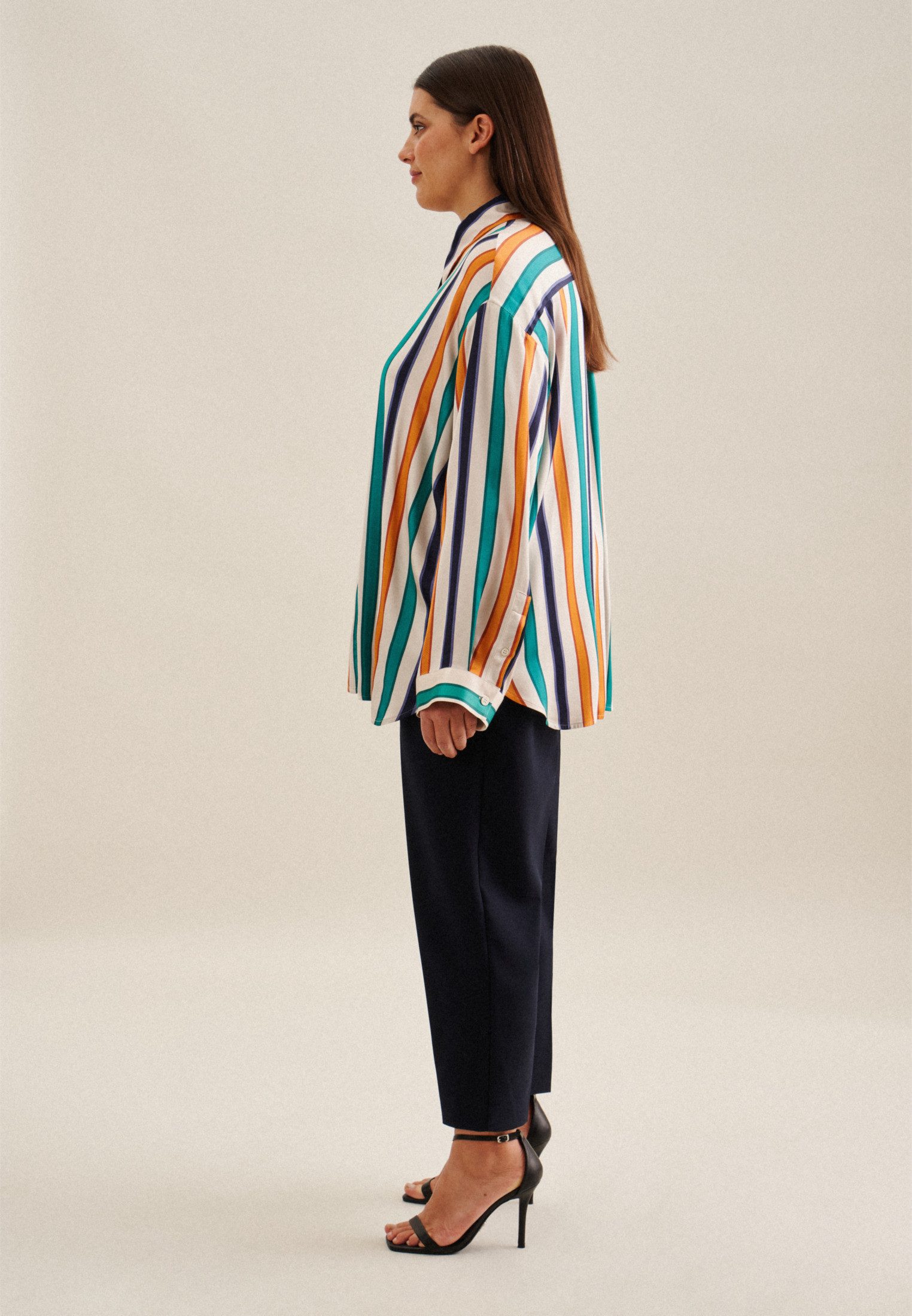 seidensticker Lange blouse Zwarte roos Lange mouwen kraag strepen