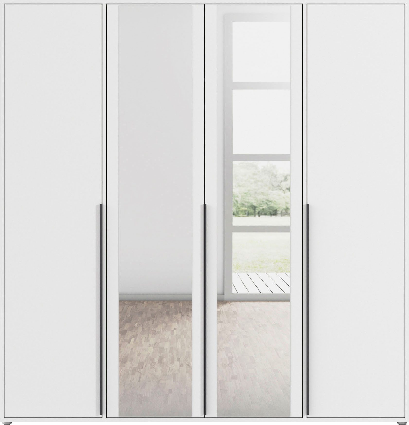 rauch Draaideurkast Kledingkast Kast Garderobe Wasmand NAGATA met Spiegel und modernen stangengriffen in graumetallic topseller made in germany