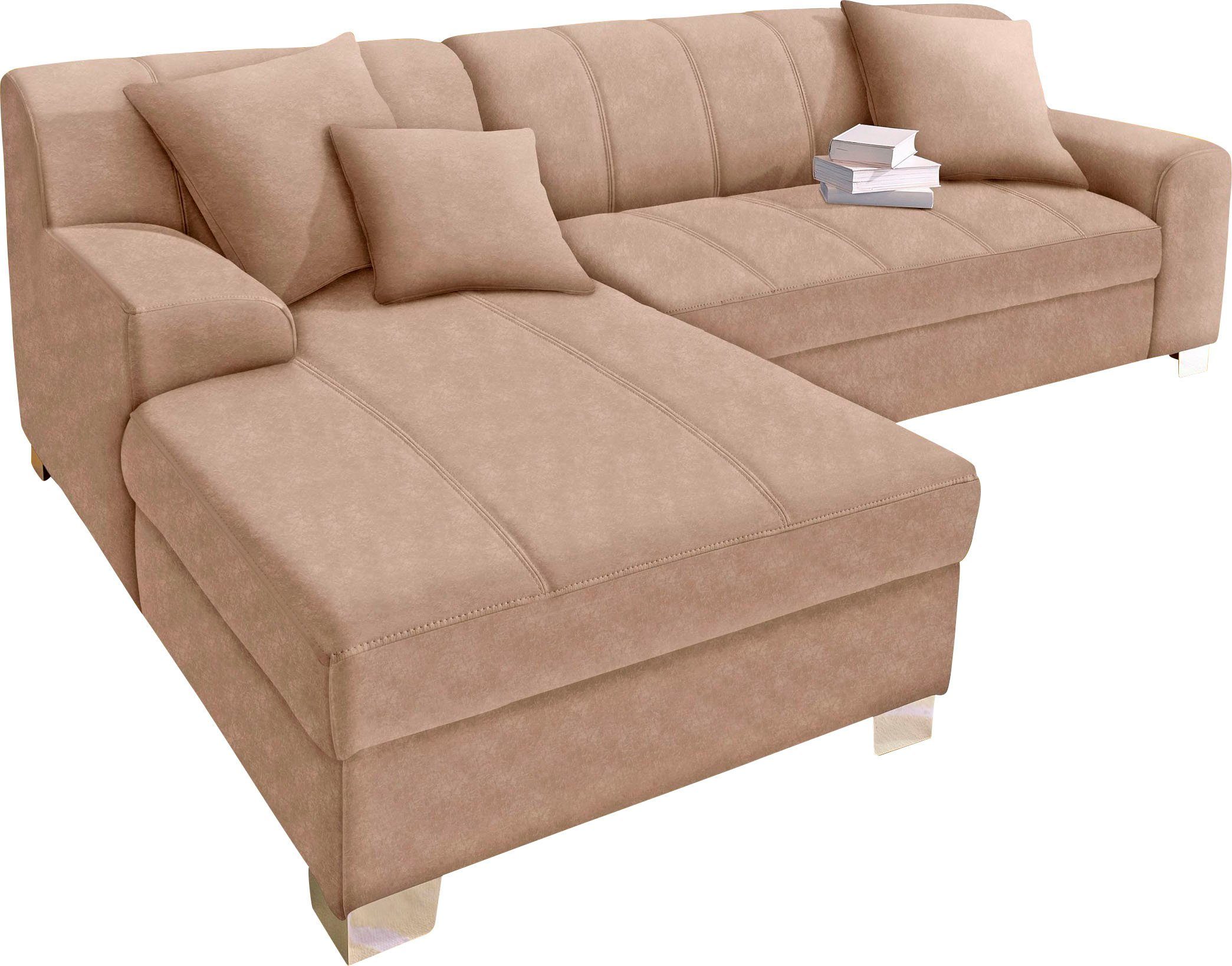 INOSIGN Hoekbank Turah incl. sierkussens, modern doorgestikt, ook in leer naar keuze met slaapfunctie, bedbank, bxdxh: 239x152x75 cm, l-model