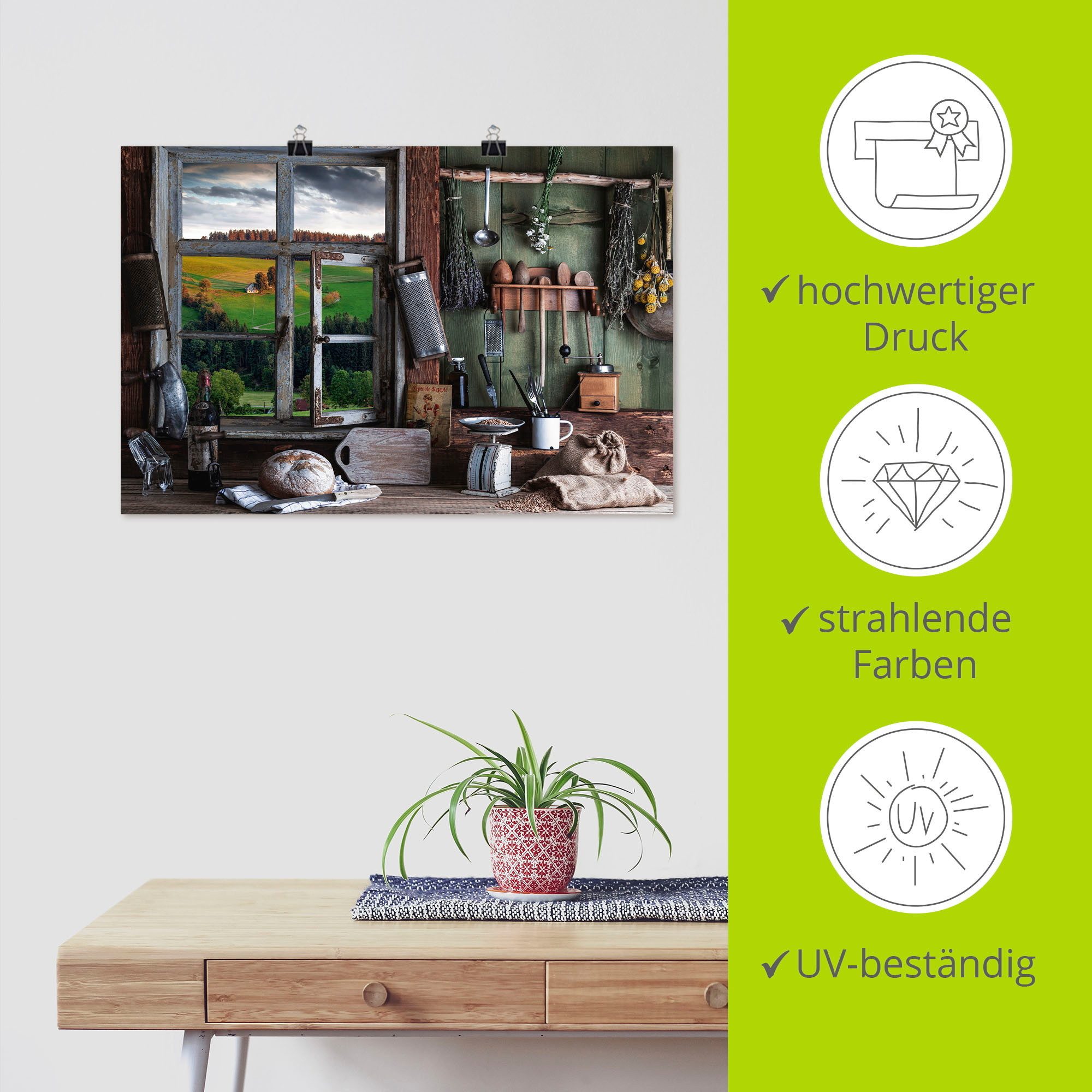 Artland Poster Rustieke boerenkeuken als artprint van aluminium, artprint op linnen, muursticker of poster in verschillende maten