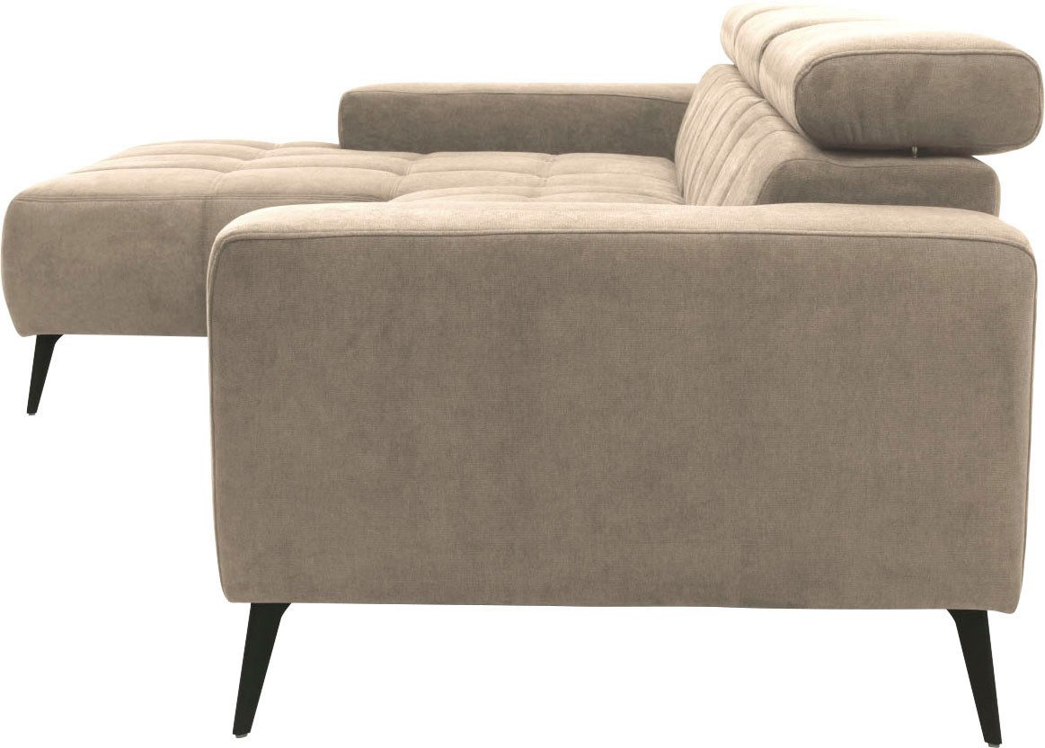 DOMO collection Hoekbank Trento L-vorm, met sledevoet of enkele voet naar keuze met verstelbare hoofdsteun, récamier links/rechts bestelbaar