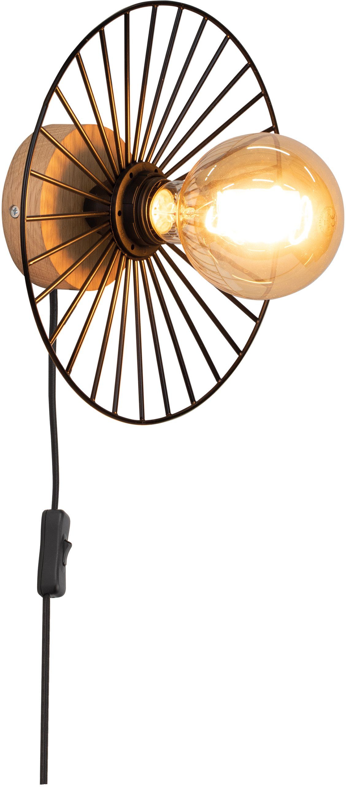 BRITOP LIGHTING Wandlamp ANTONELLA Decoratieve lamp van metaal met elementen van eikenhout (1 stuk)