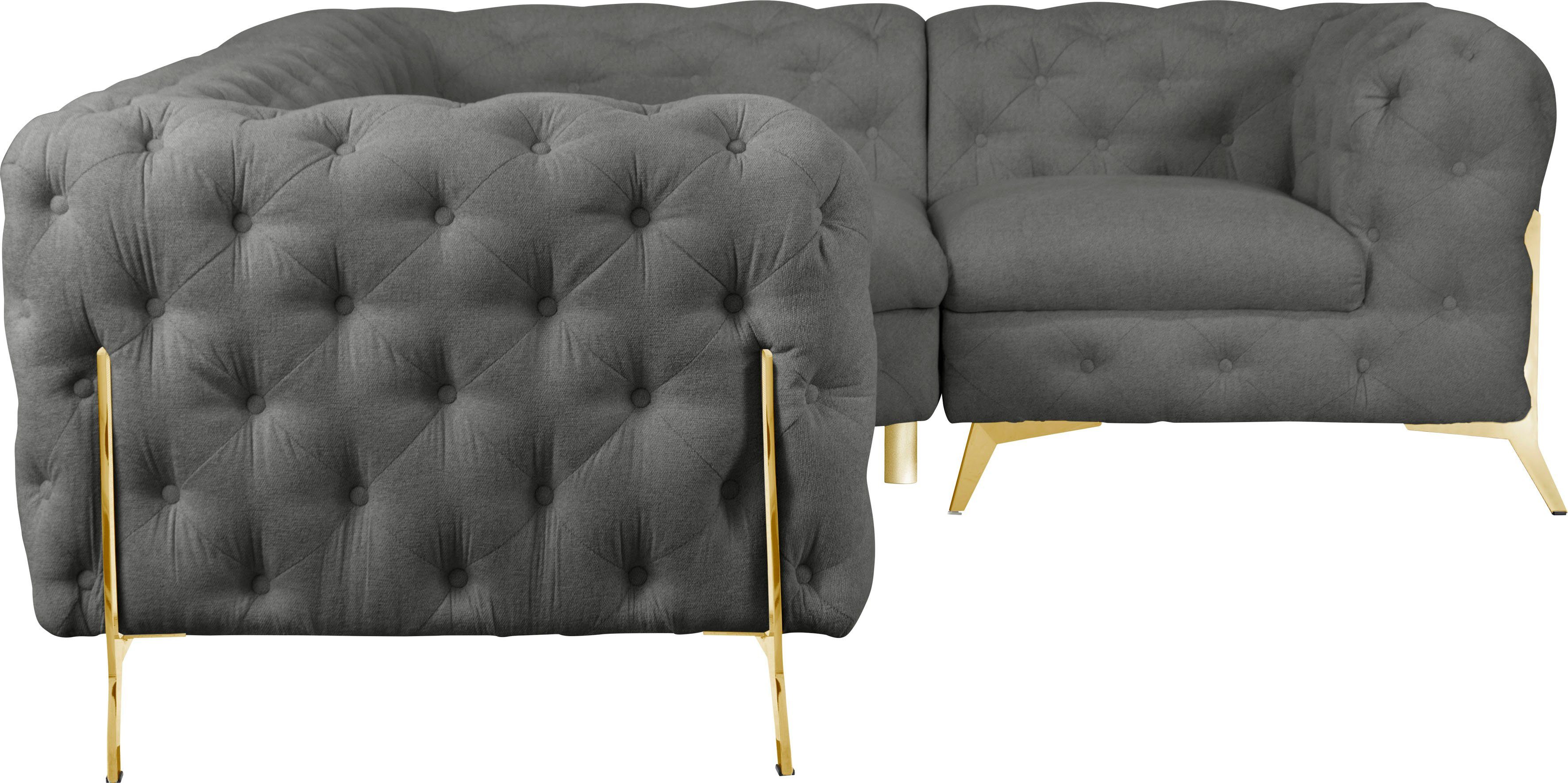 Leonique Chesterfield-bank Amaury L-vorm moderne chersterfield-look, breedte 262 cm, kleur van de poten ter keuze