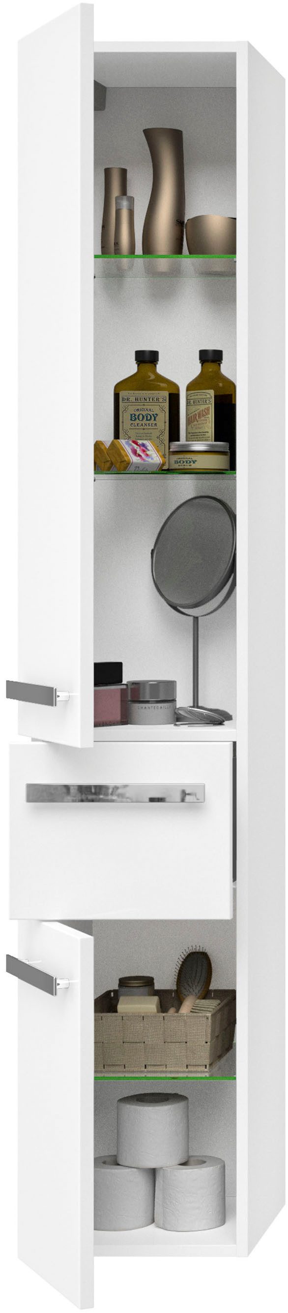 Saphir Hoge kast Serie 4005 badkamerkast 30 cm breed, met 2 deuren en 1 lade