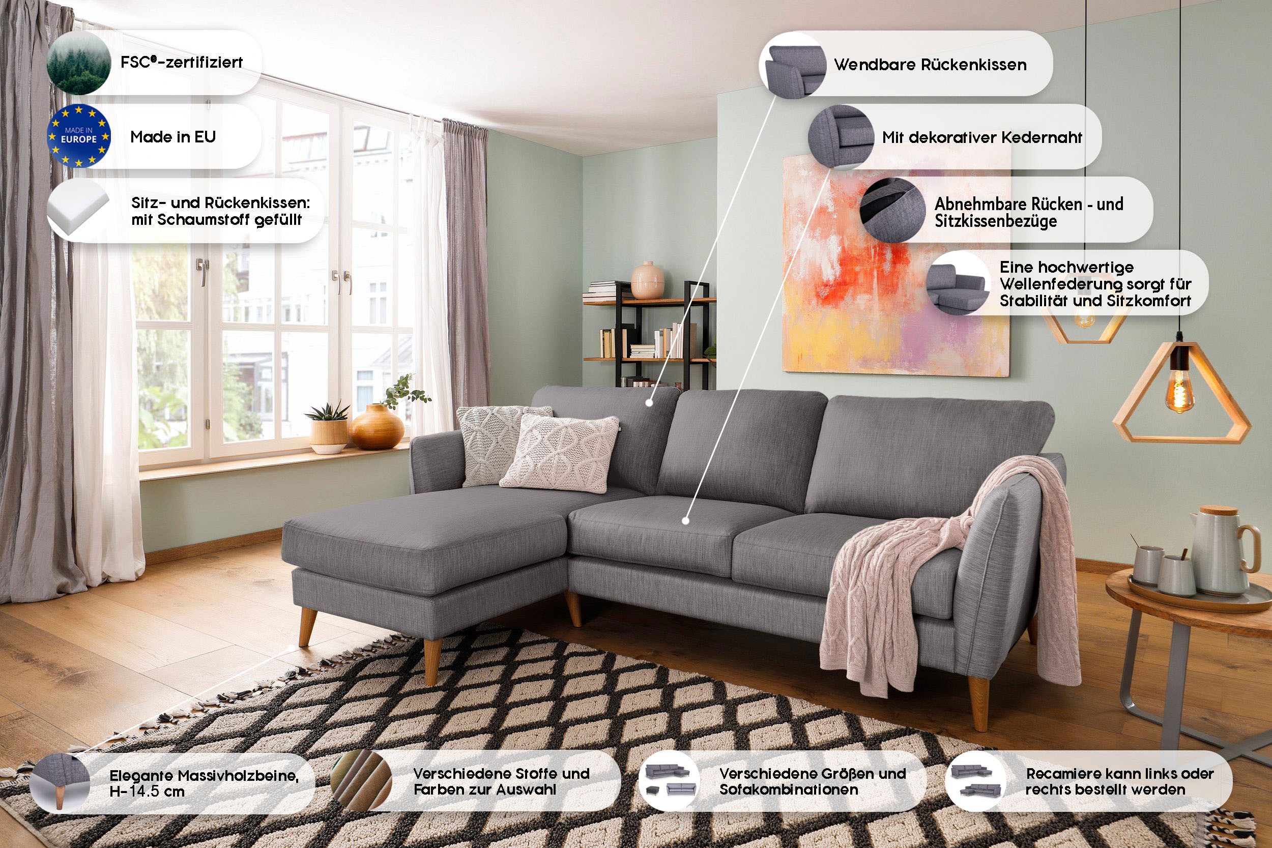 Home affaire Hoekbank MARSEILLE (242/152cm), L-vorm, Rec. rechts/links